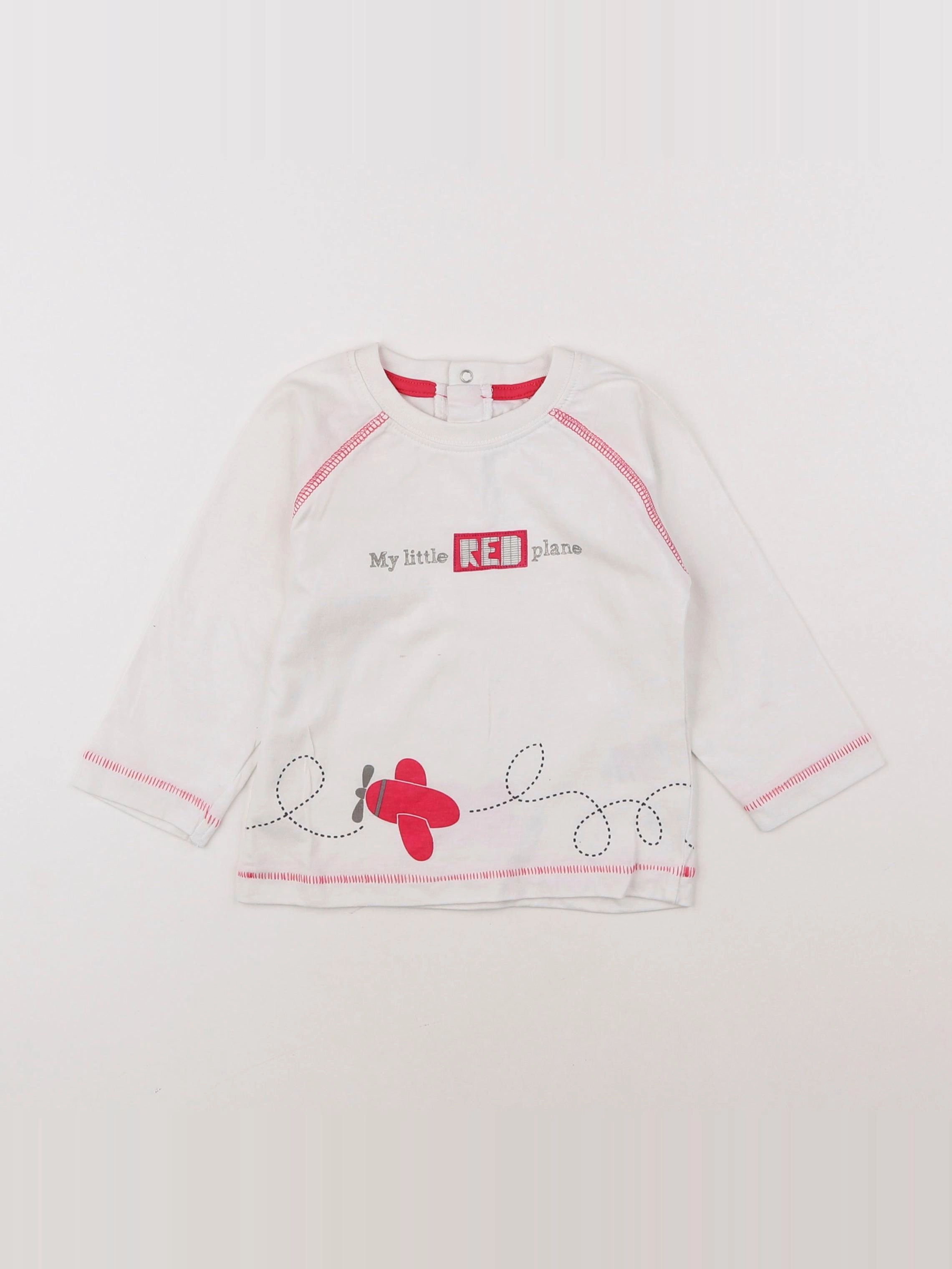Vertbaudet - tee-shirt blanc, rose - 12 mois