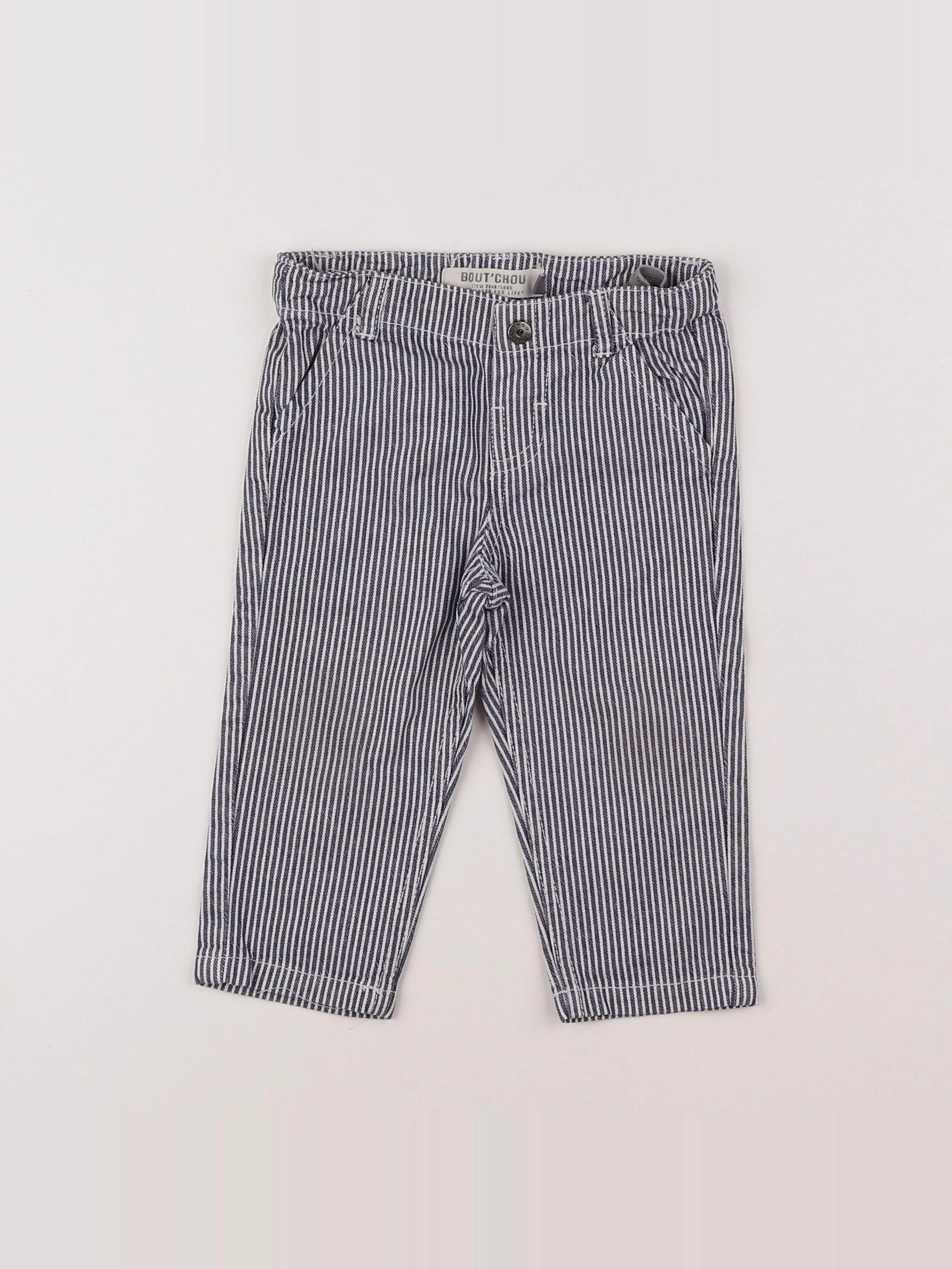 Boutchou - pantalon blanc, bleu - 9 mois