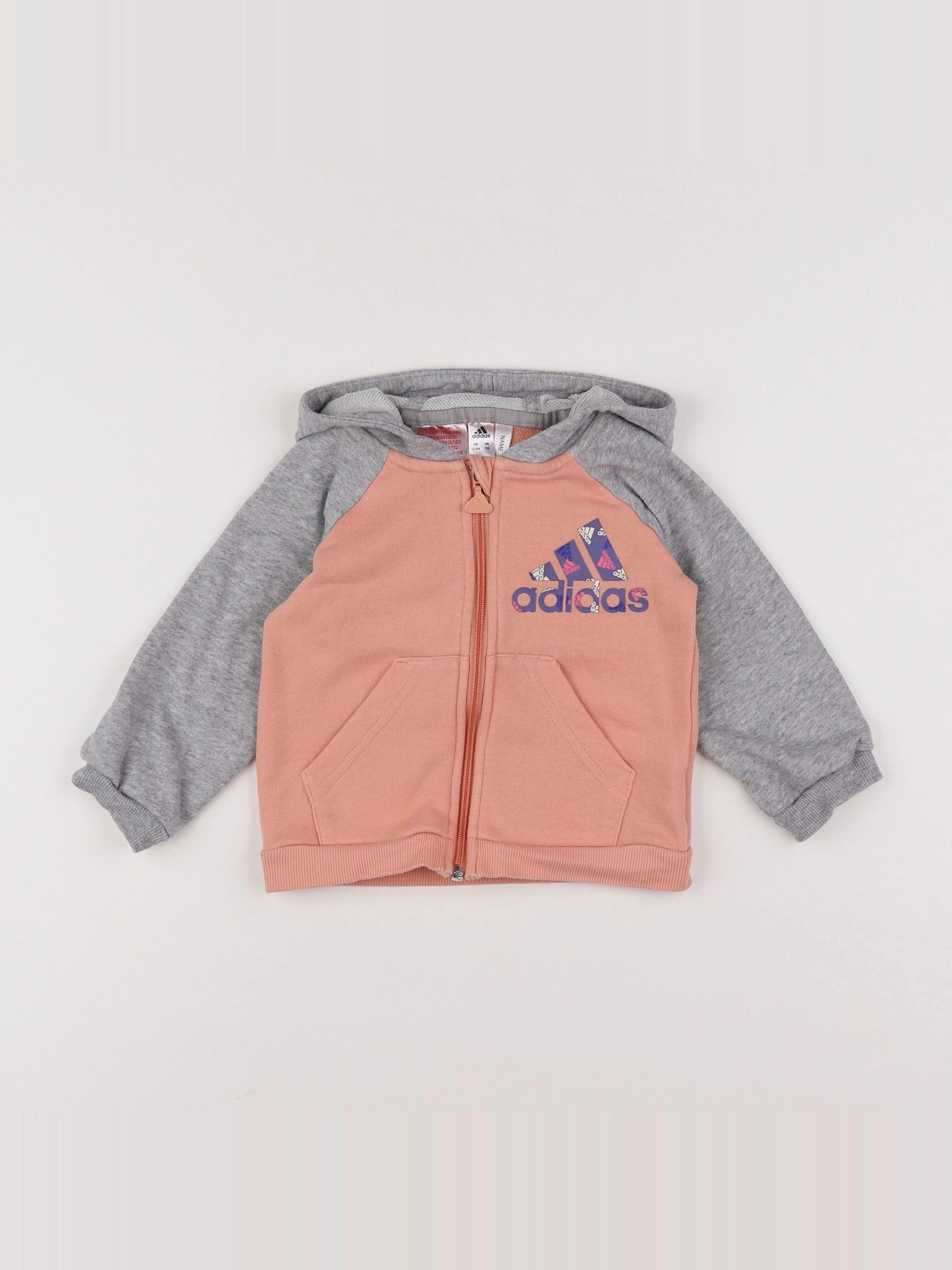 Adidas - sweat gris, rose - 6/9 mois