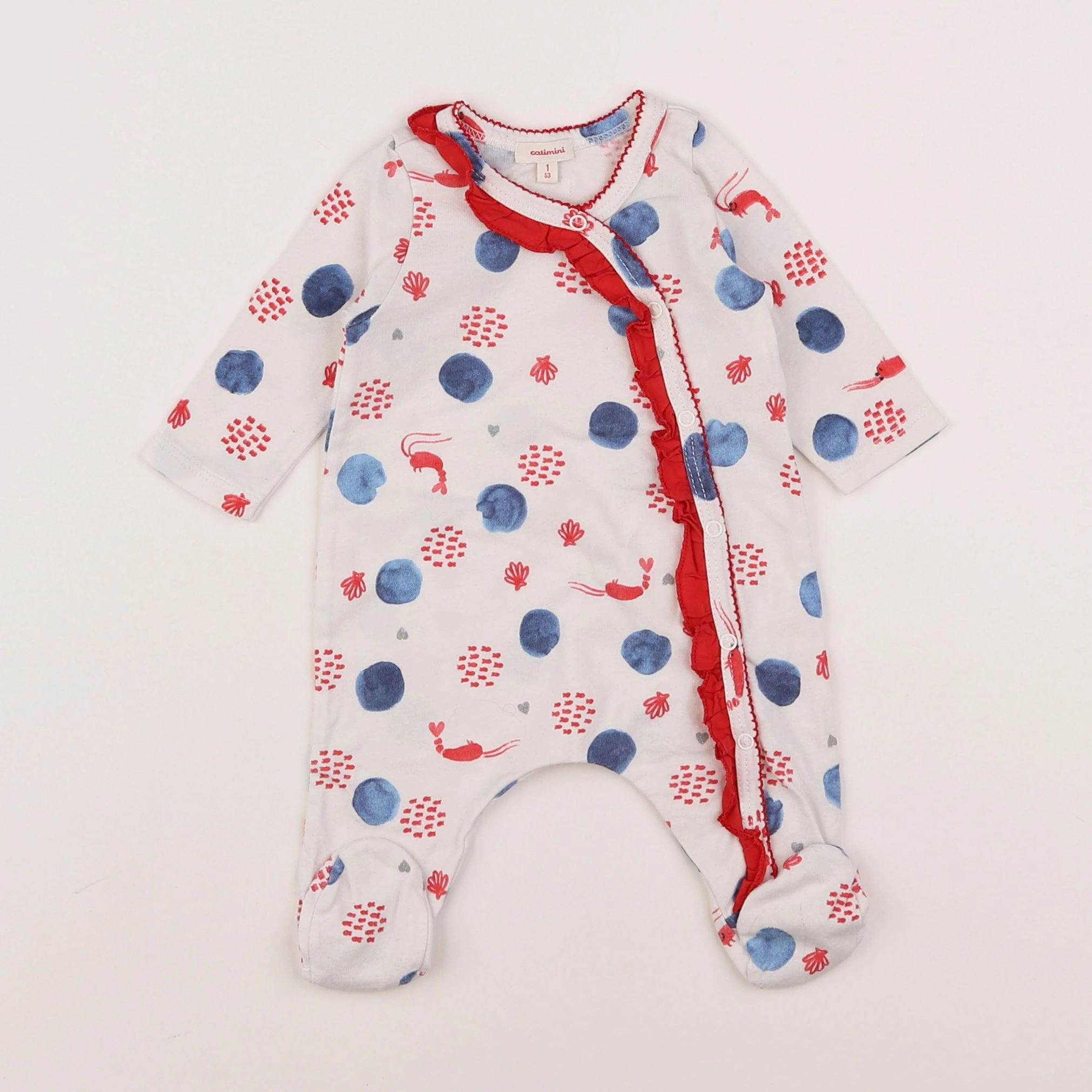 Catimini - pyjama coton blanc, bleu - 1 mois