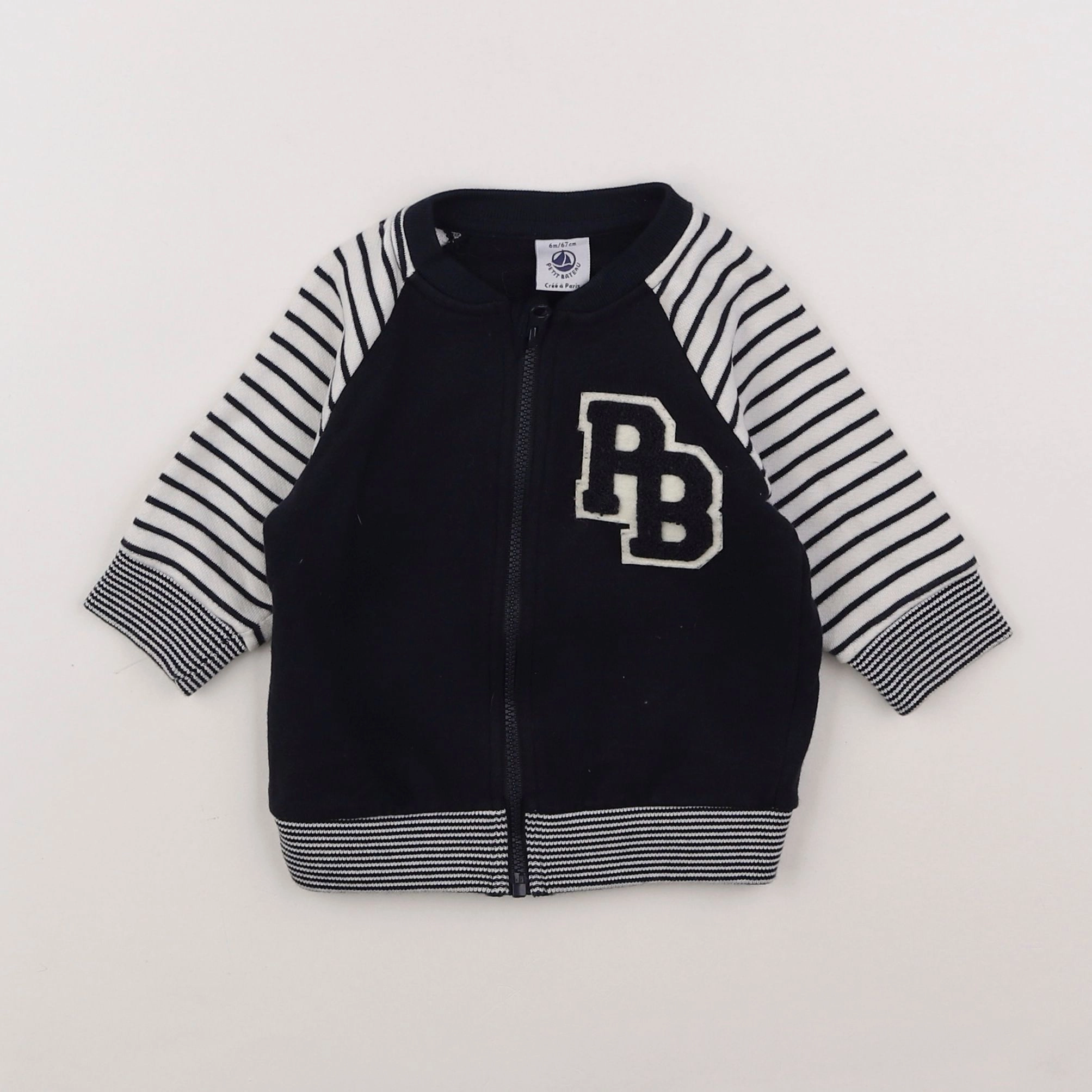Petit Bateau - sweat bleu, blanc - 6 mois