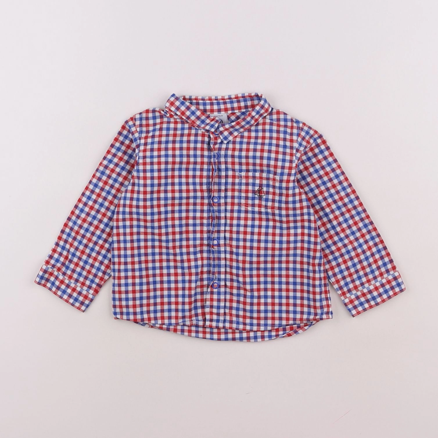 Petit Bateau - chemise blanc, bleu, rouge - 12 mois