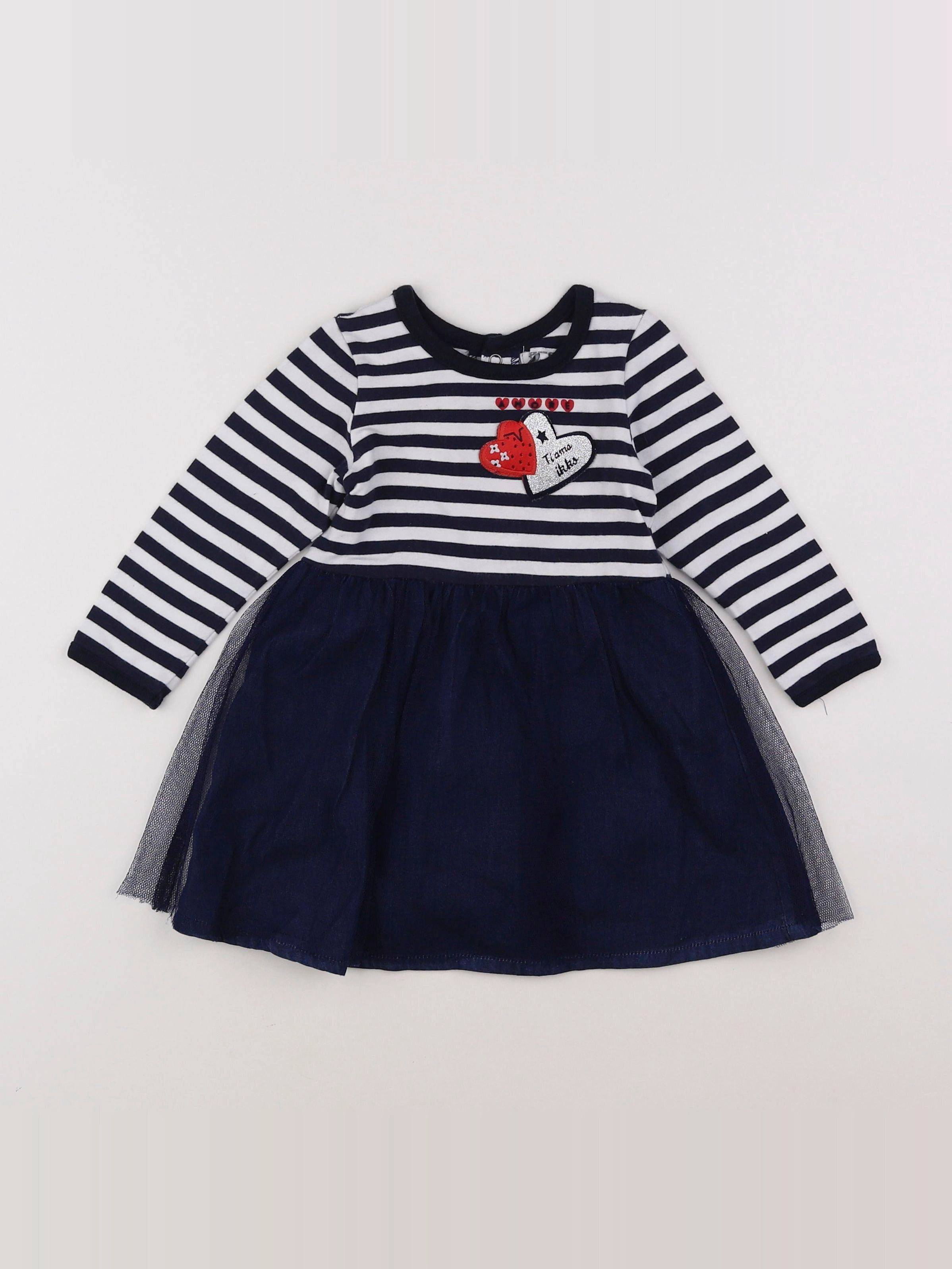 IKKS - robe bleu, blanc - 18 mois