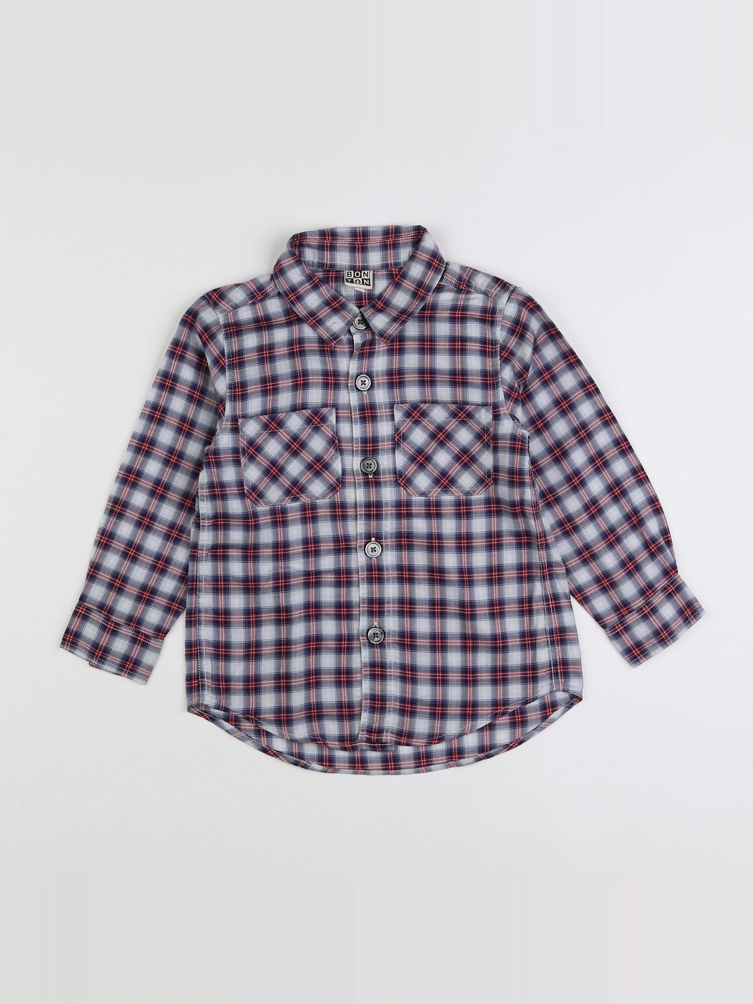 Bonton - chemise rouge, bleu - 4 ans