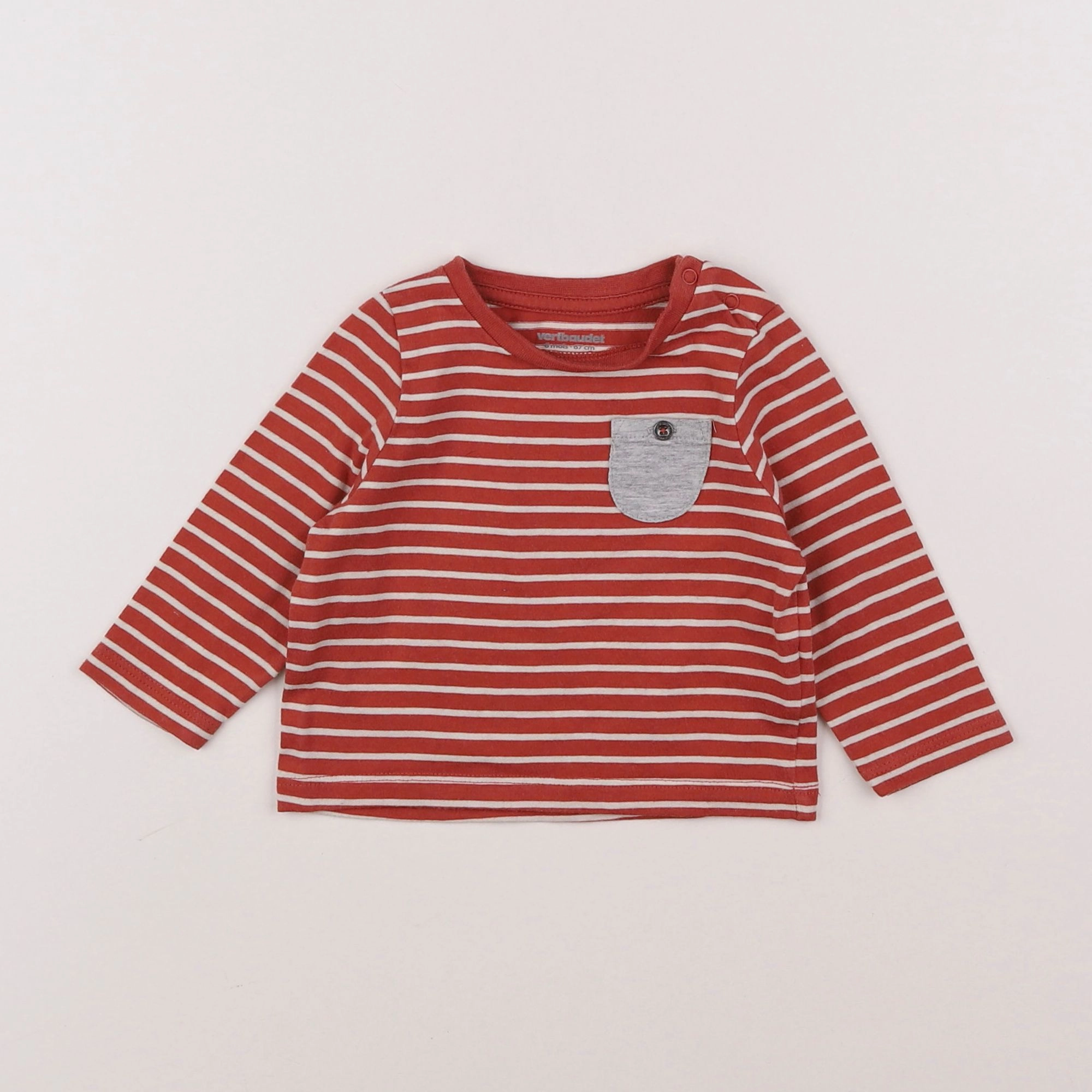 Vertbaudet - tee-shirt blanc, rouge - 6 mois