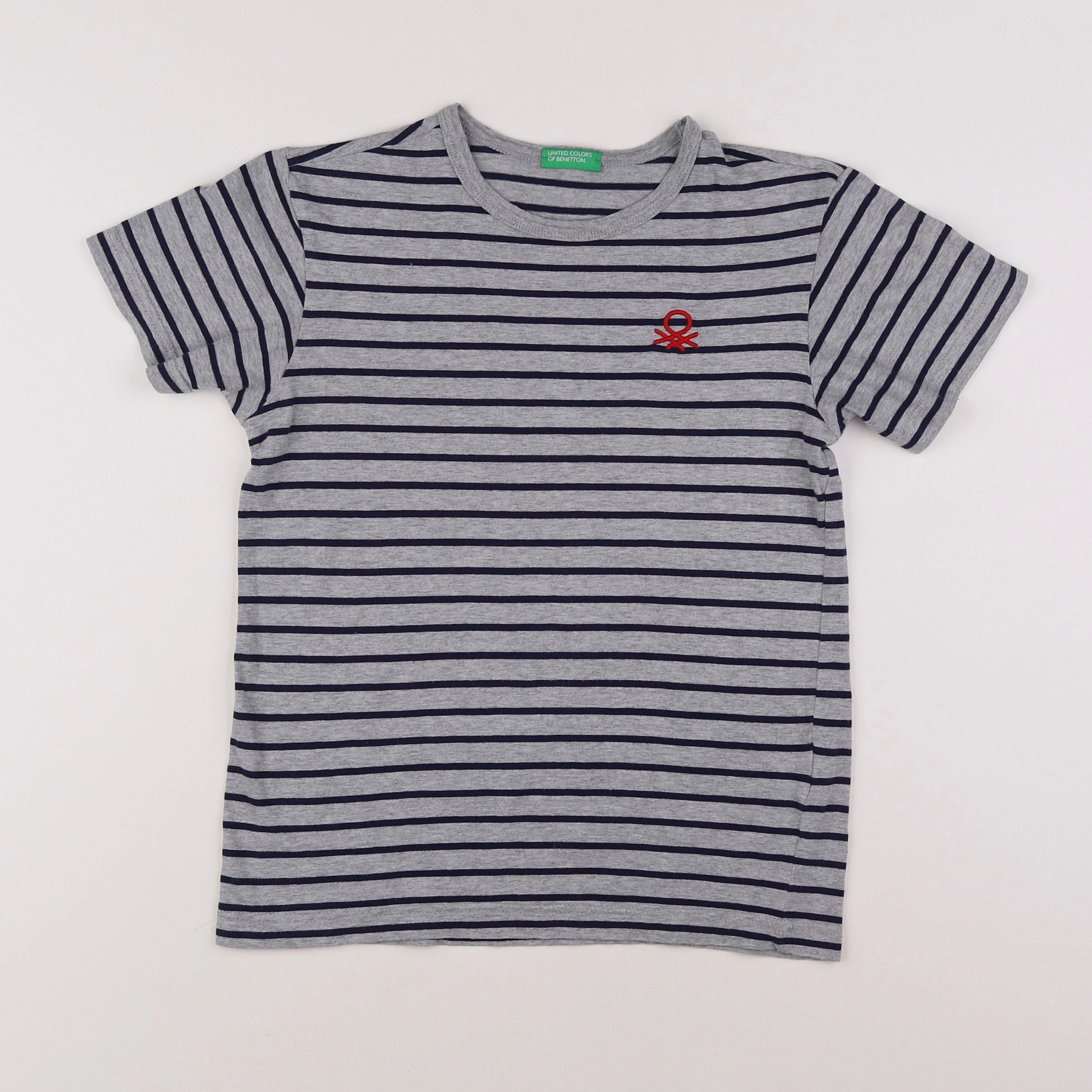 Benetton - tee-shirt bleu, gris - 8/9 ans