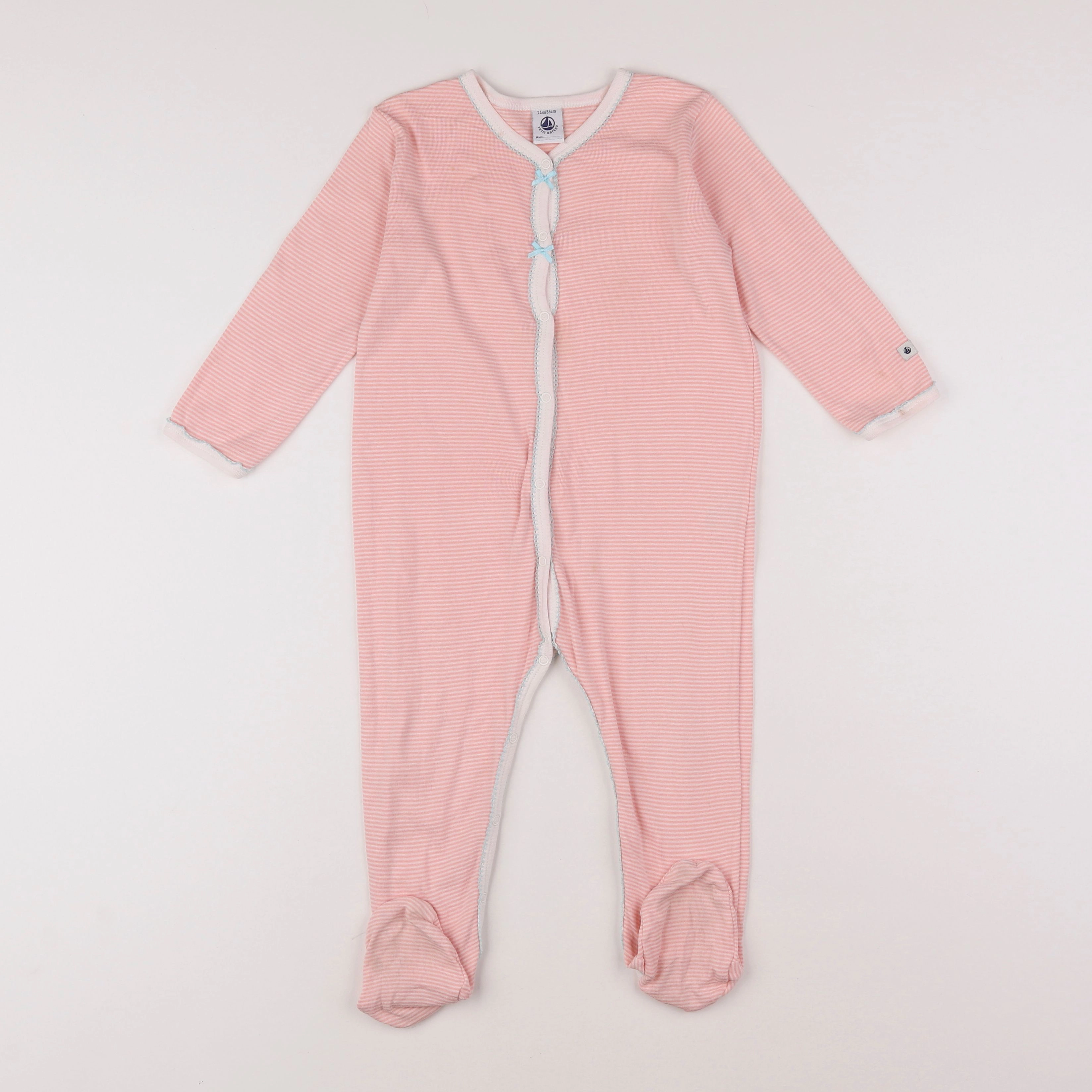 Petit Bateau - pyjama coton blanc, rose - 2 ans