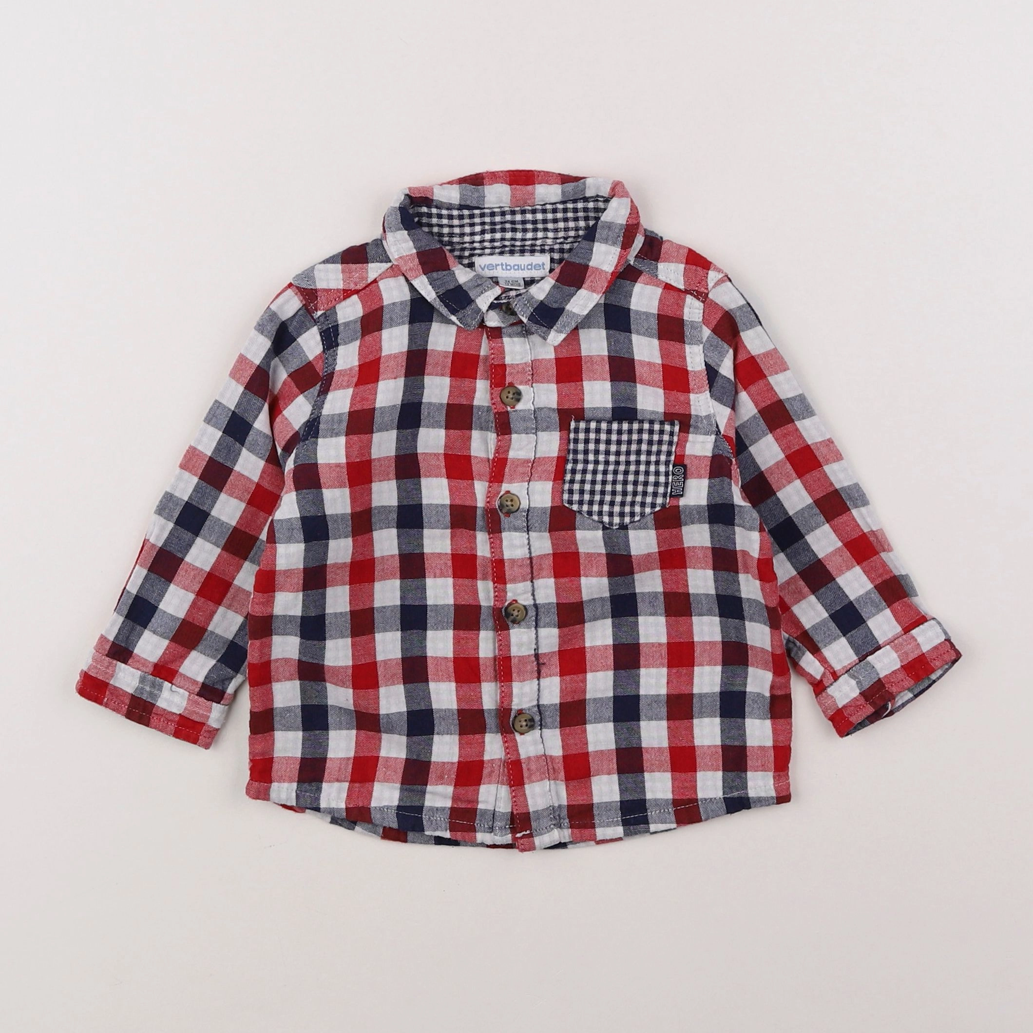 Vertbaudet - chemise rouge - 12 mois