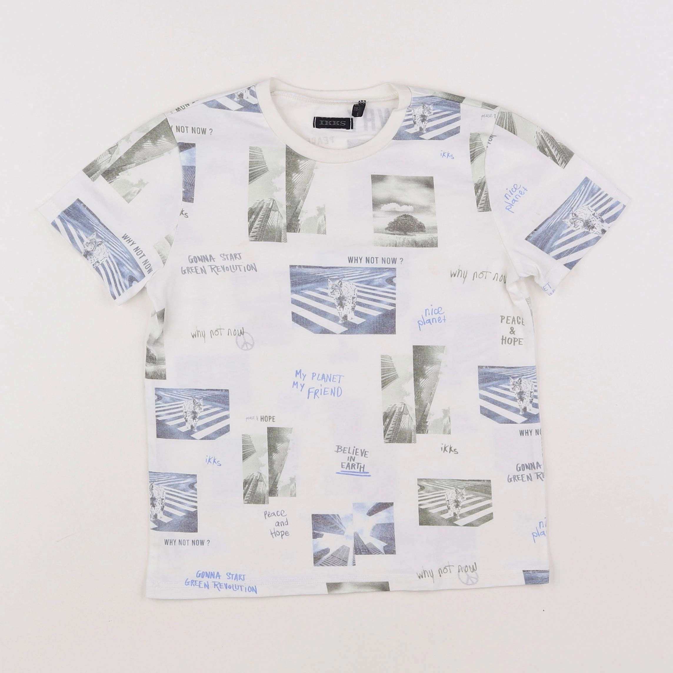 IKKS - tee-shirt blanc, bleu - 6 ans