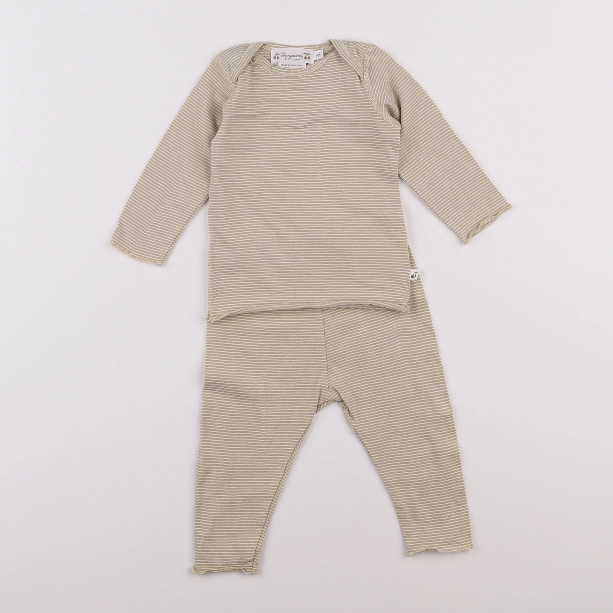 Bonpoint - pyjama coton beige, blanc - 6 mois