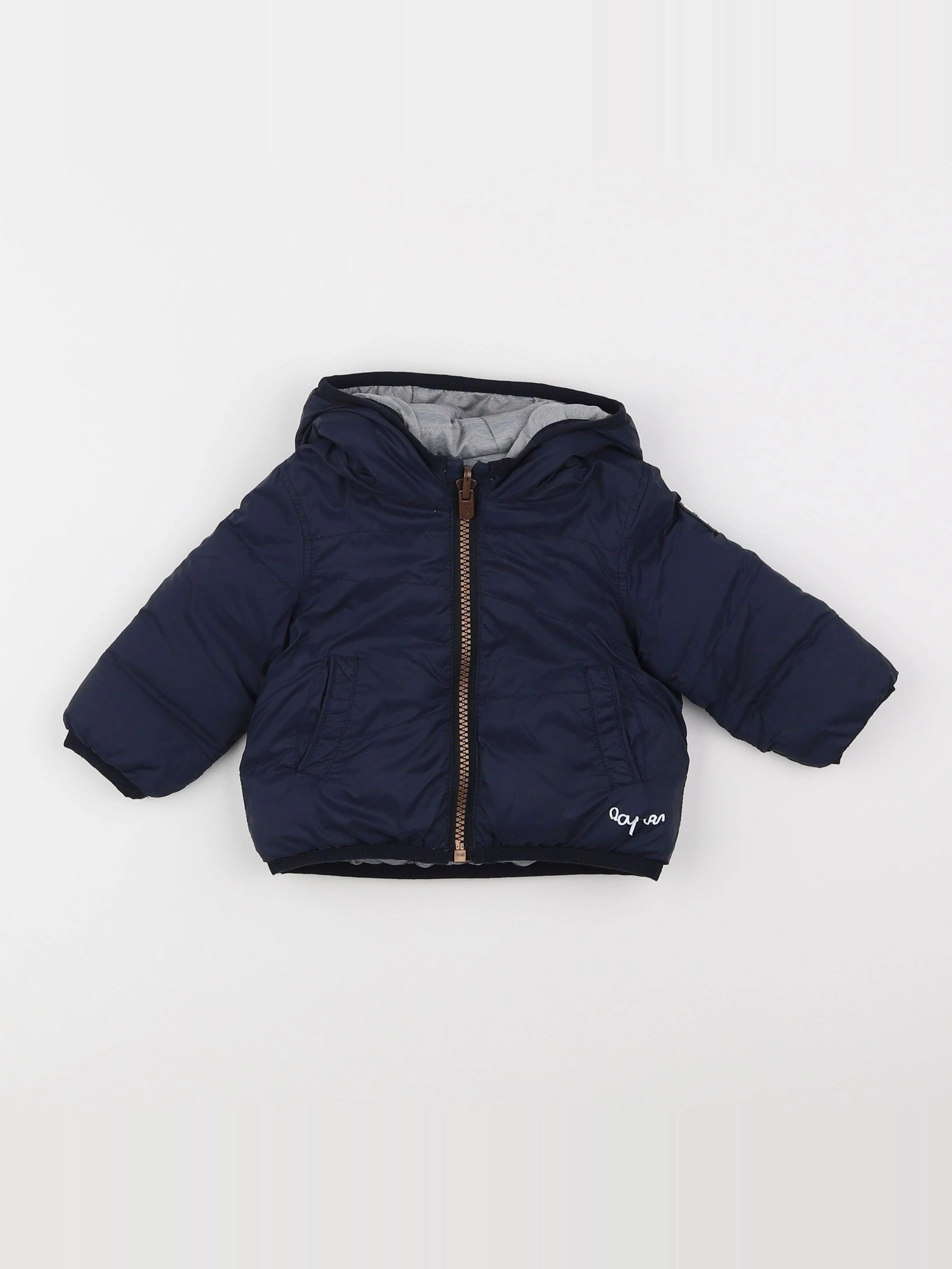 IKKS - doudoune réversible bleu, gris - 6 mois