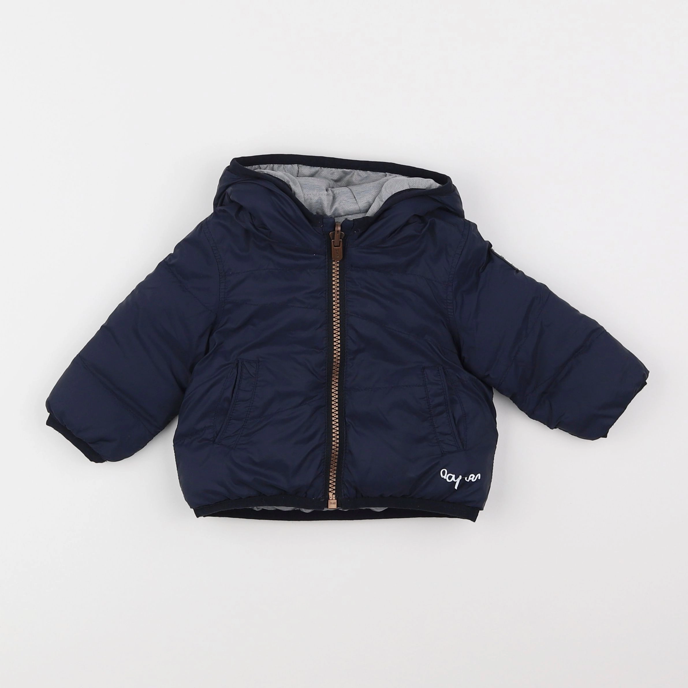 IKKS - doudoune réversible bleu, gris - 6 mois