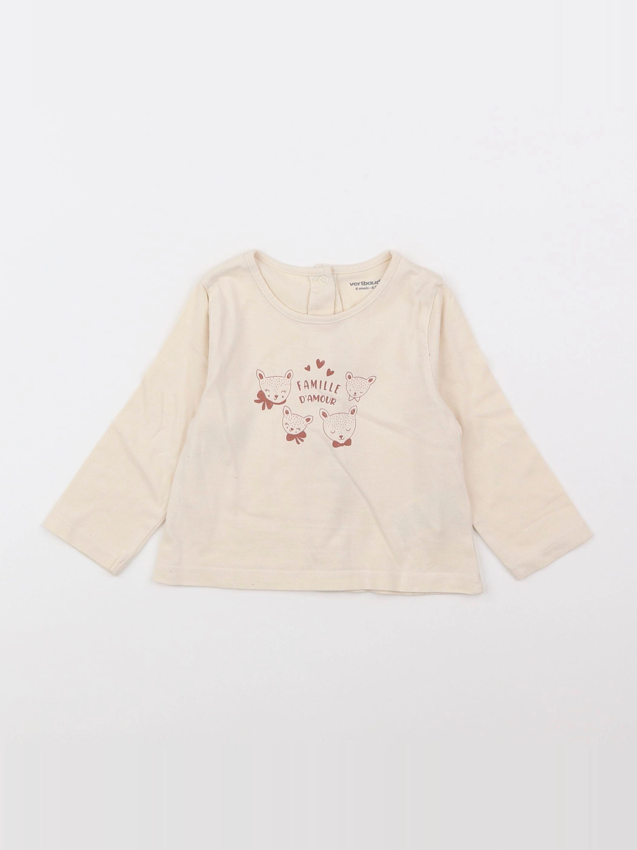 Vertbaudet - tee-shirt beige - 6 mois