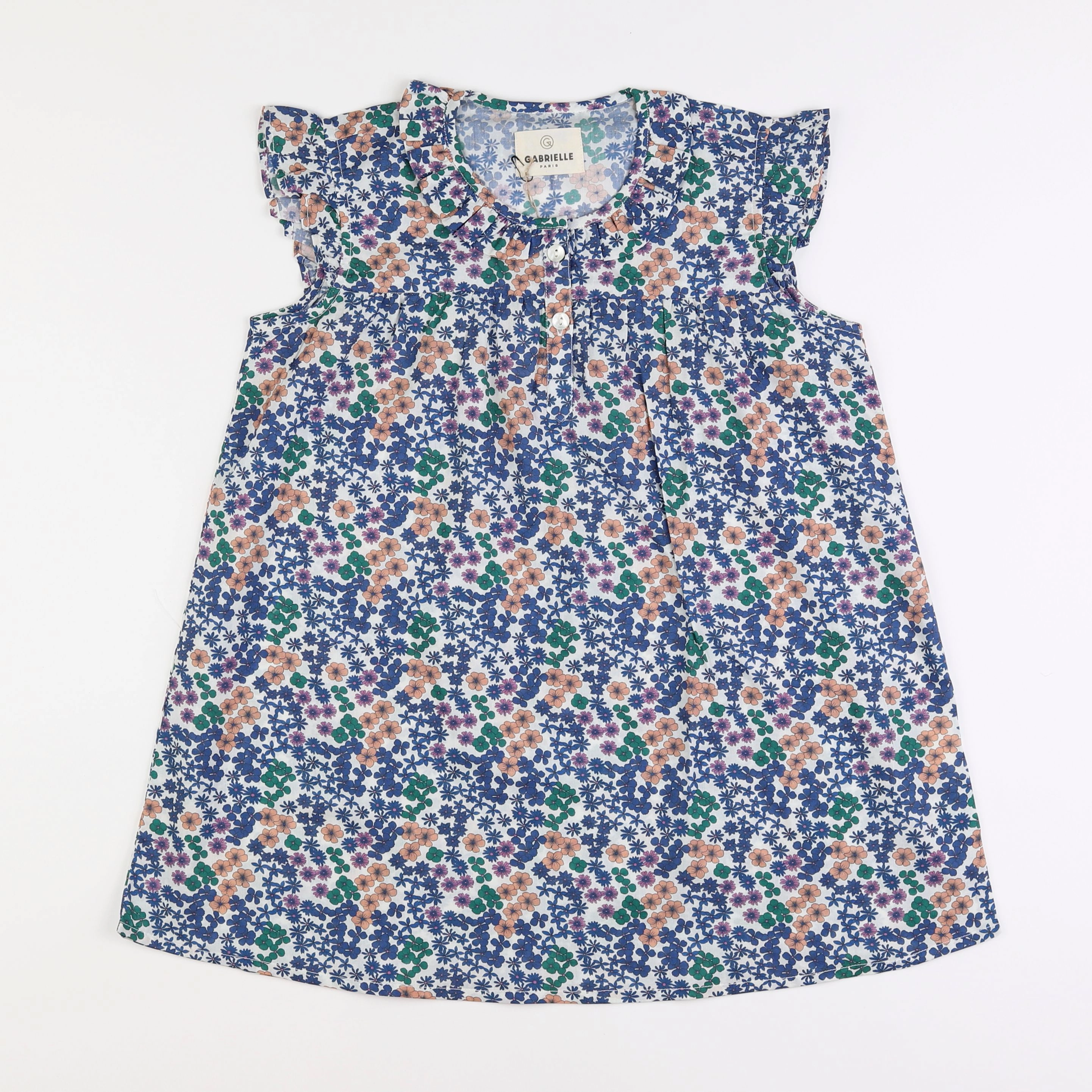 GABRIELLE PARIS - chemise de nuit coton flower azur - 6 ans