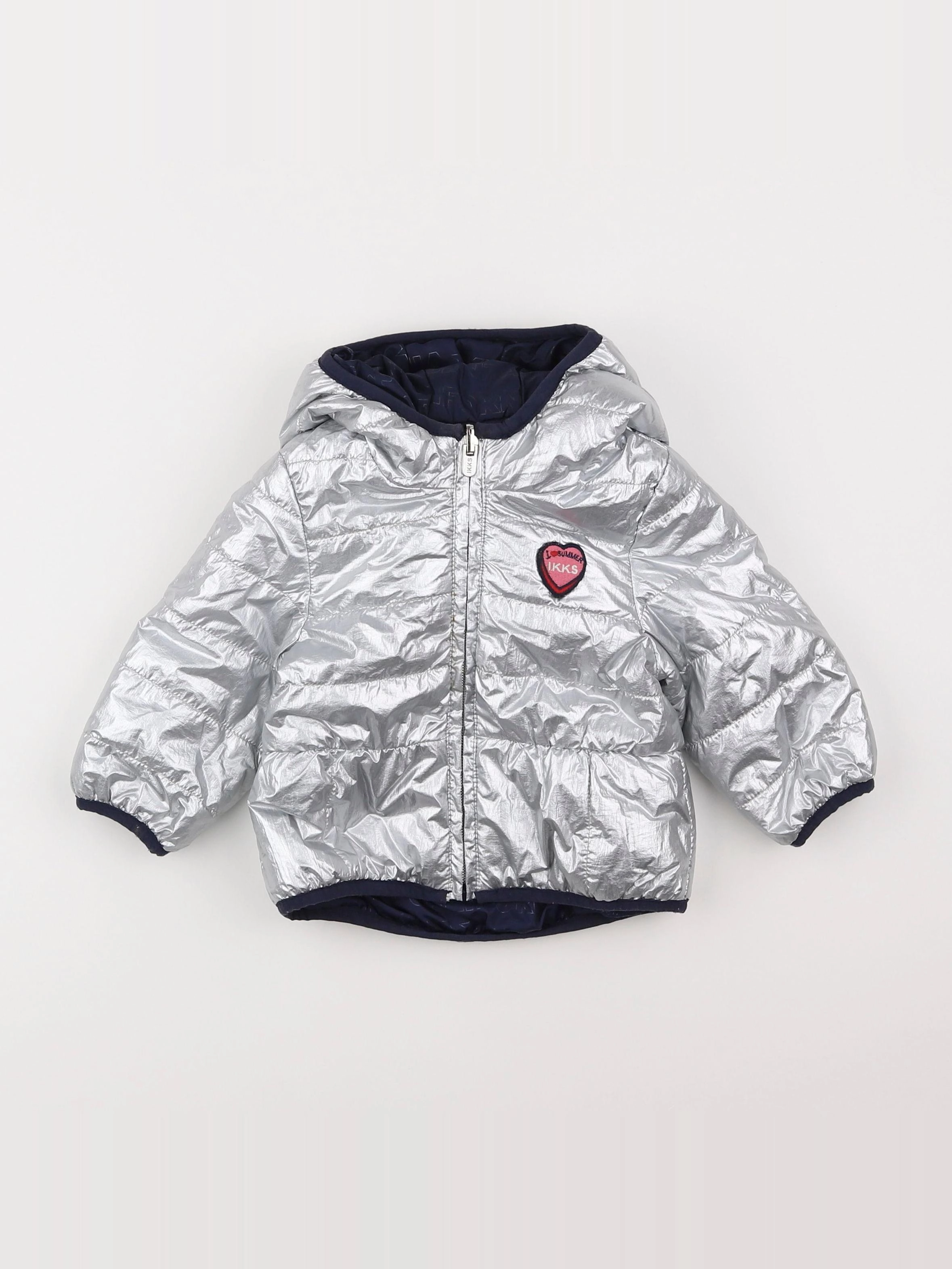 IKKS - doudoune réversible gris, argent - 12 mois