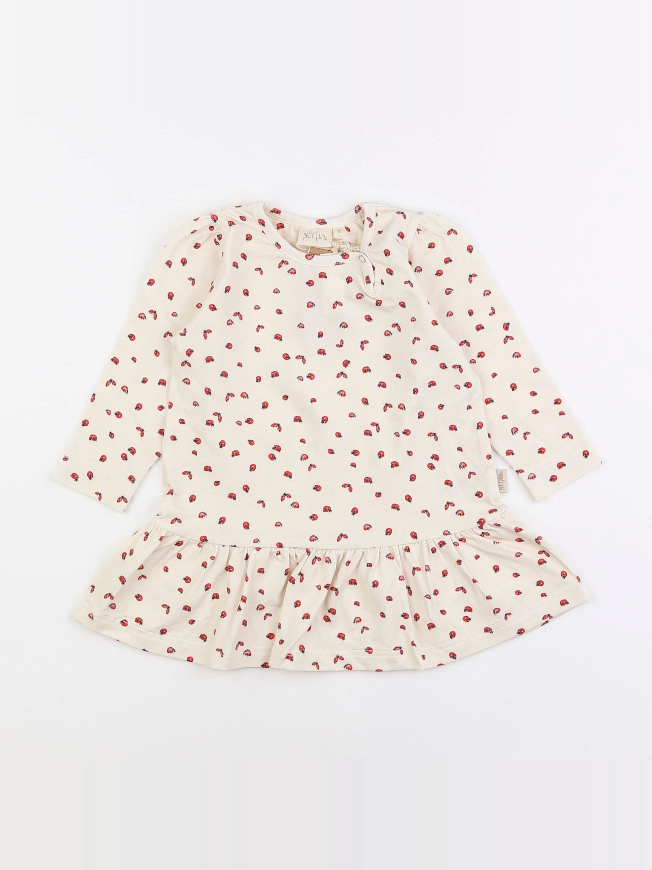 Petit Piao - robe beige, rouge - 12 mois