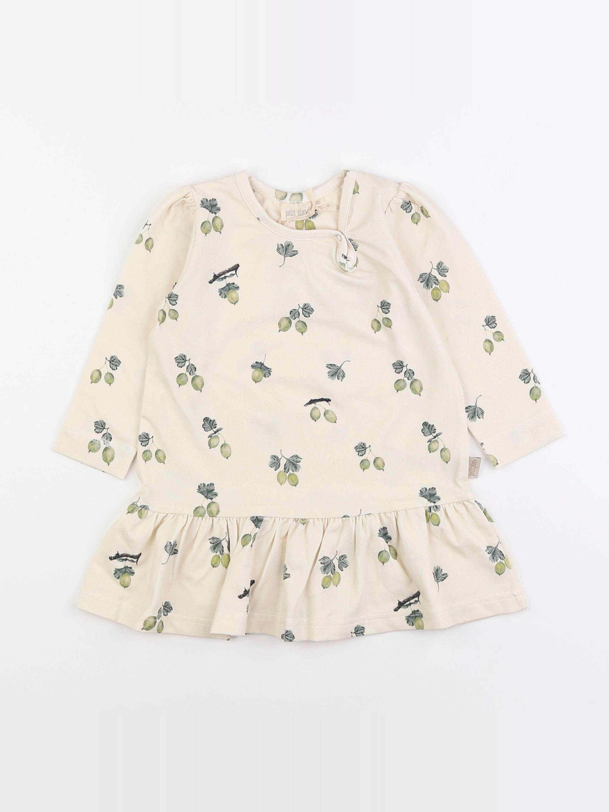 Petit Piao - robe beige, vert - 12 mois