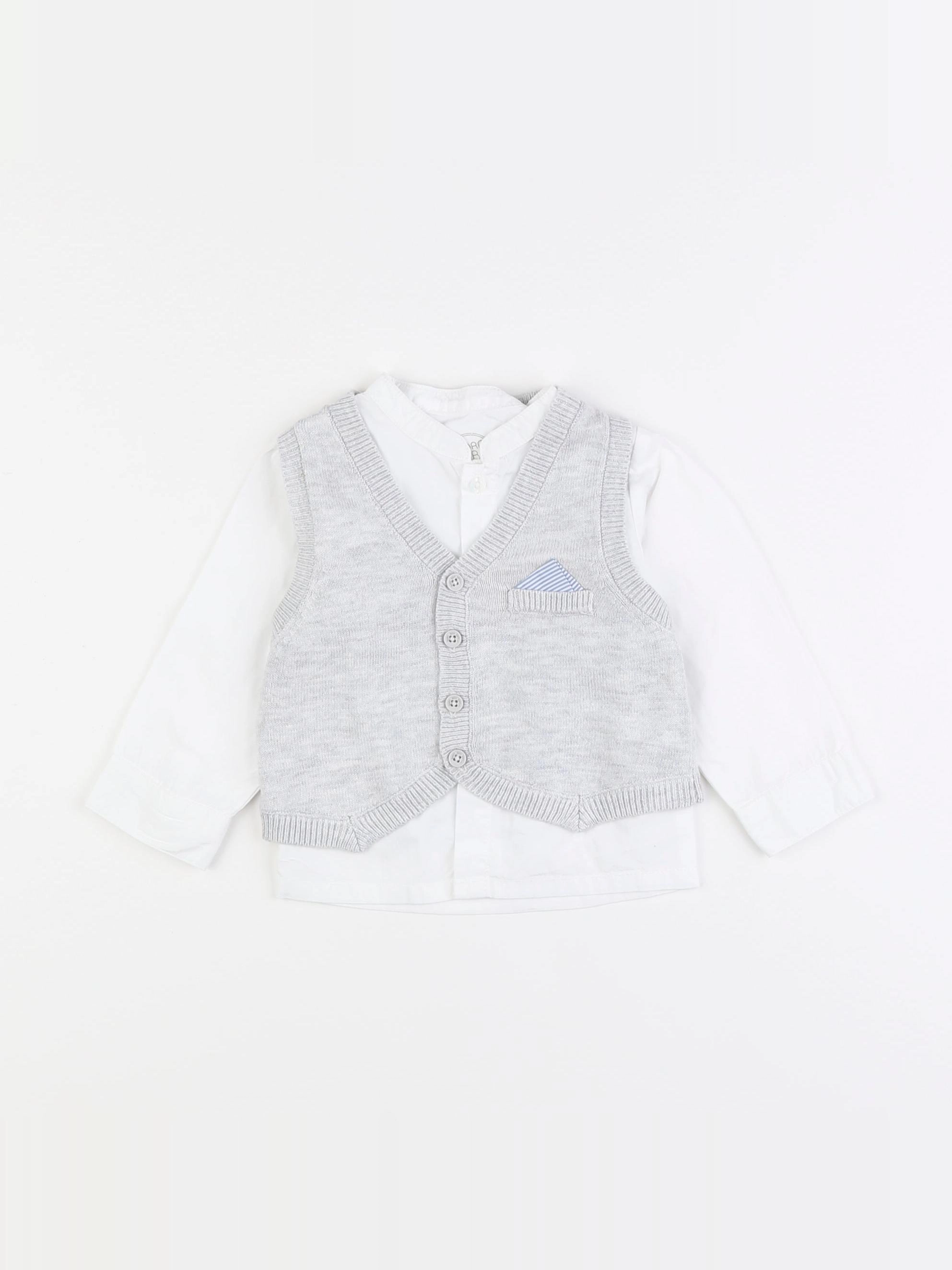 Tape à l'oeil - chemise blanc, gris - 3 mois