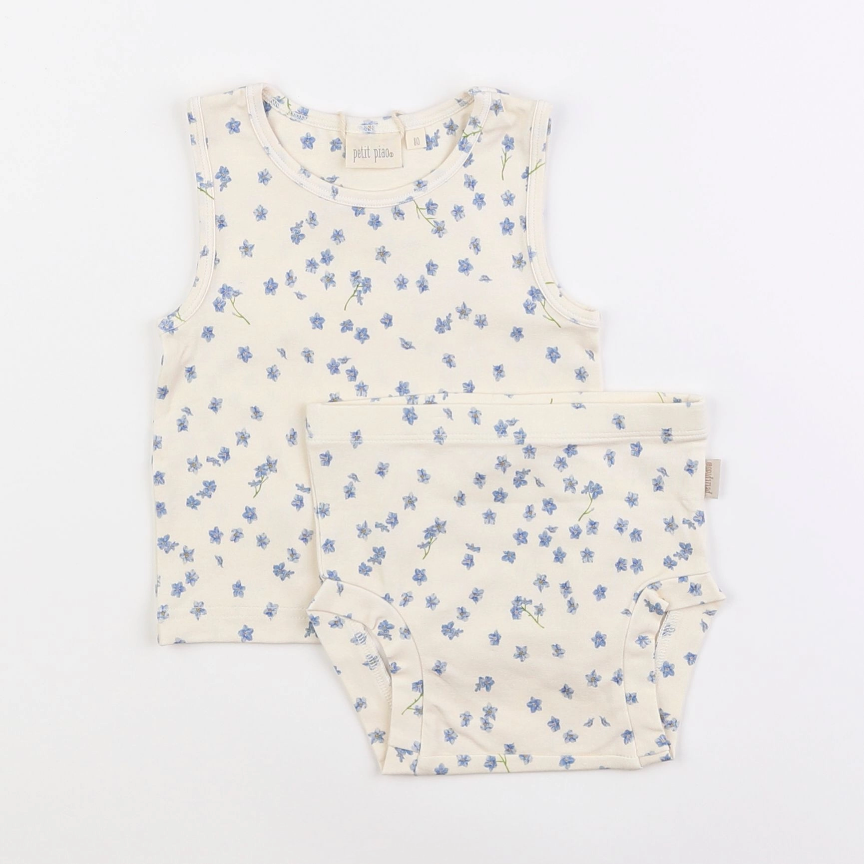 Petit Piao - ensemble sous-vêtements beige, bleu - 12 mois