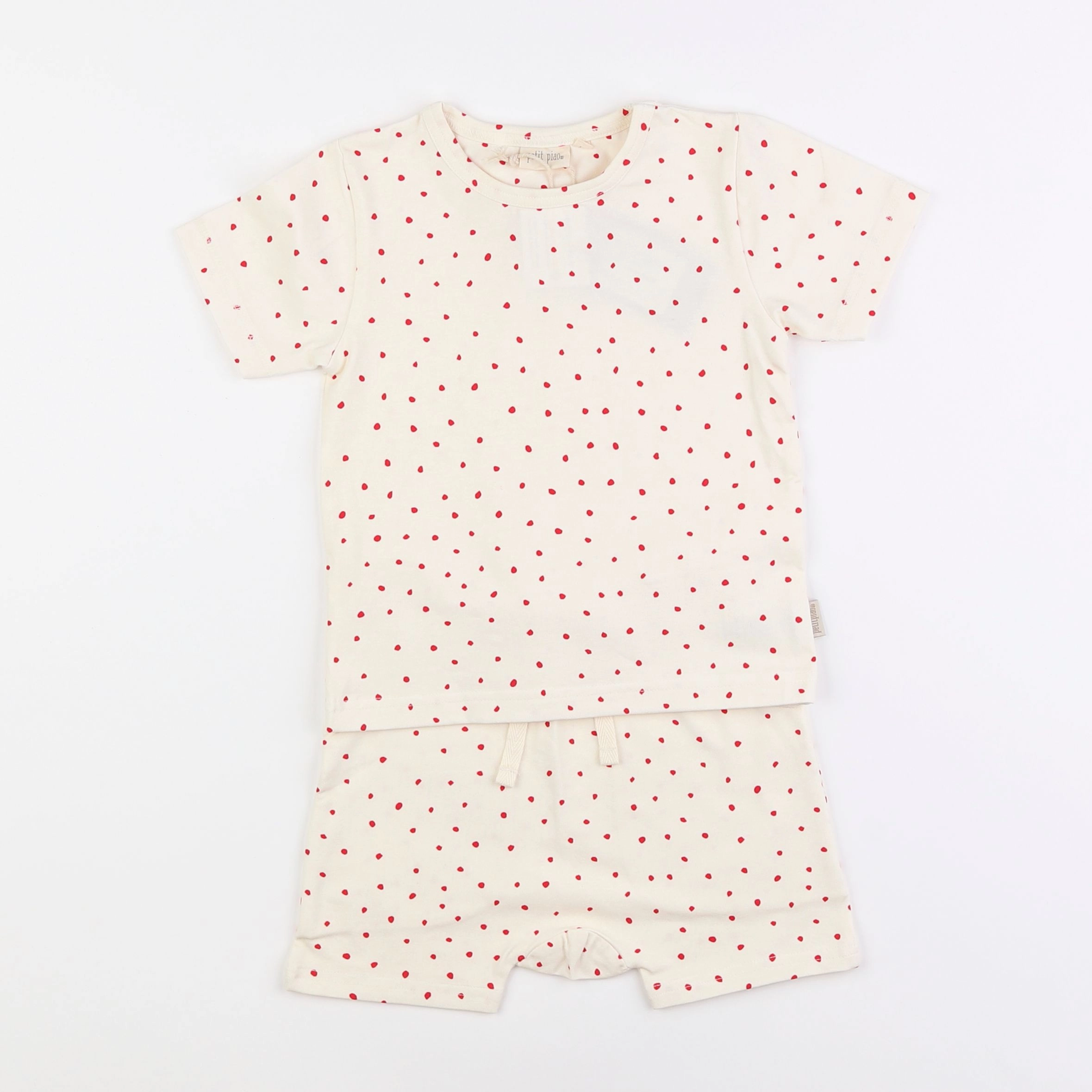 Petit Piao - pyjama coton beige, rouge - 12 mois