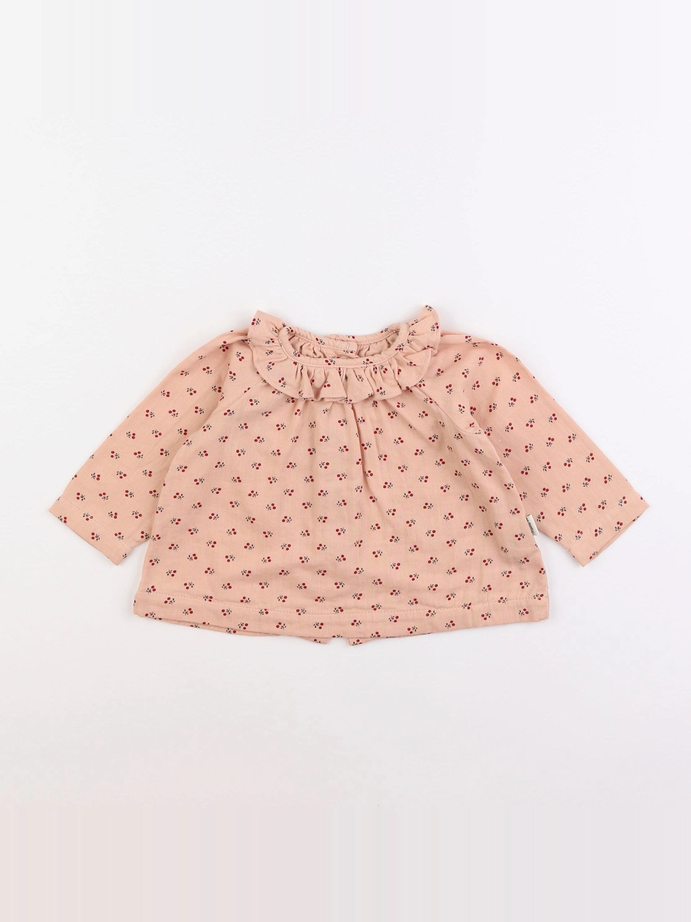 Poudre Organic - blouse rose fleurs rouge - 3 mois