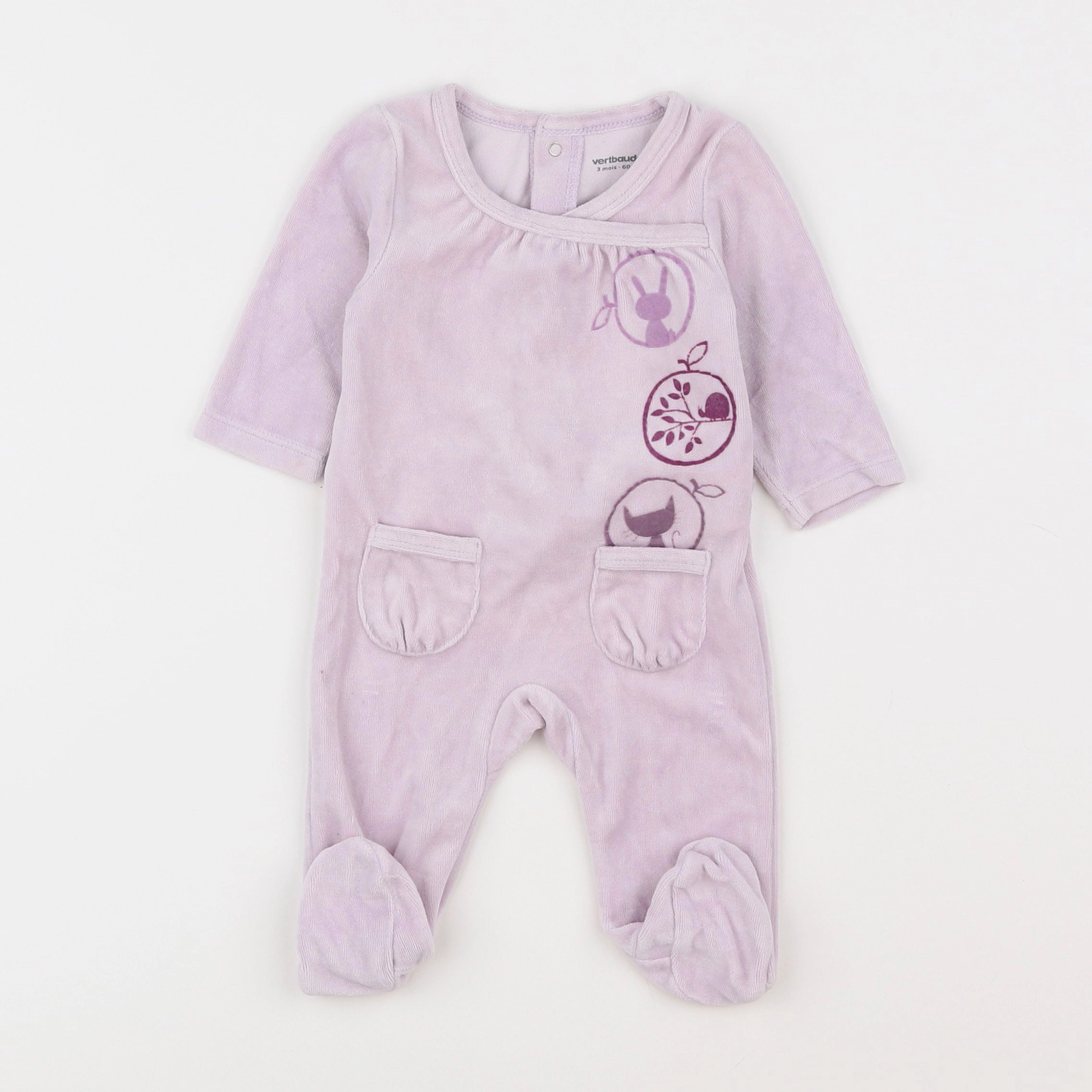 Vertbaudet - pyjama velours violet - 3 mois