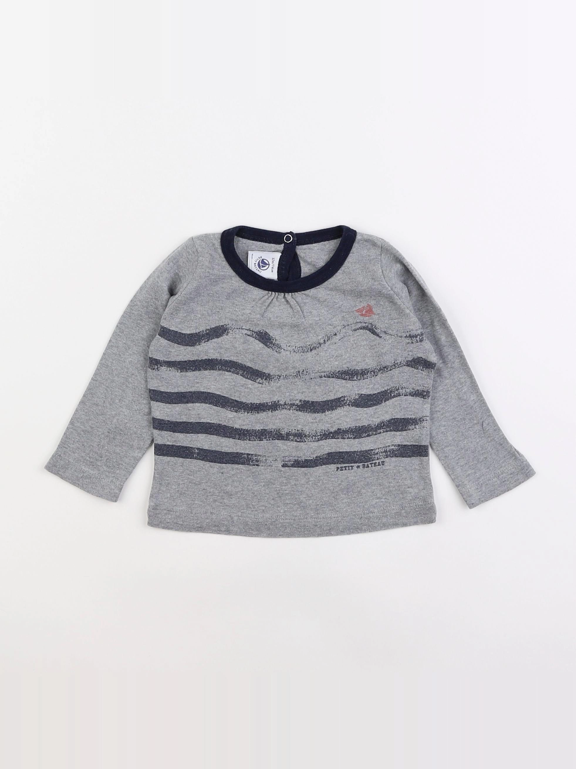 Petit Bateau - tee-shirt gris - 12 mois