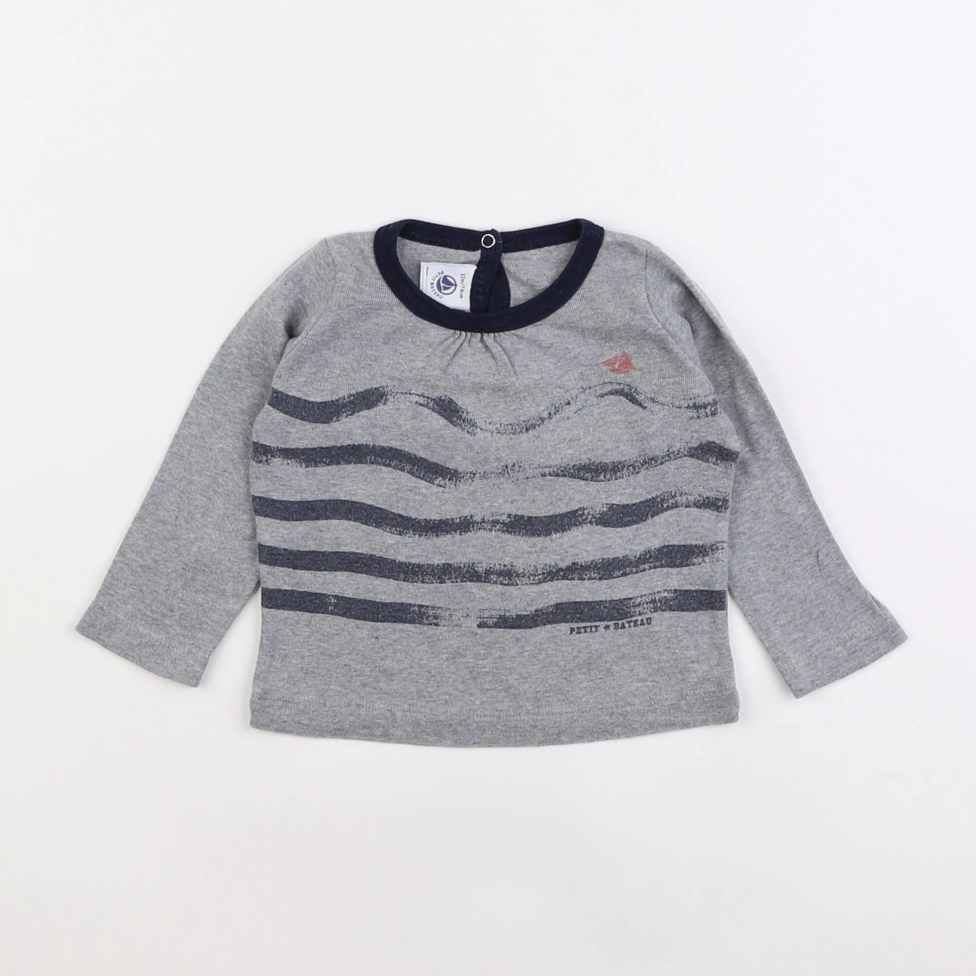 Petit Bateau - tee-shirt gris - 12 mois