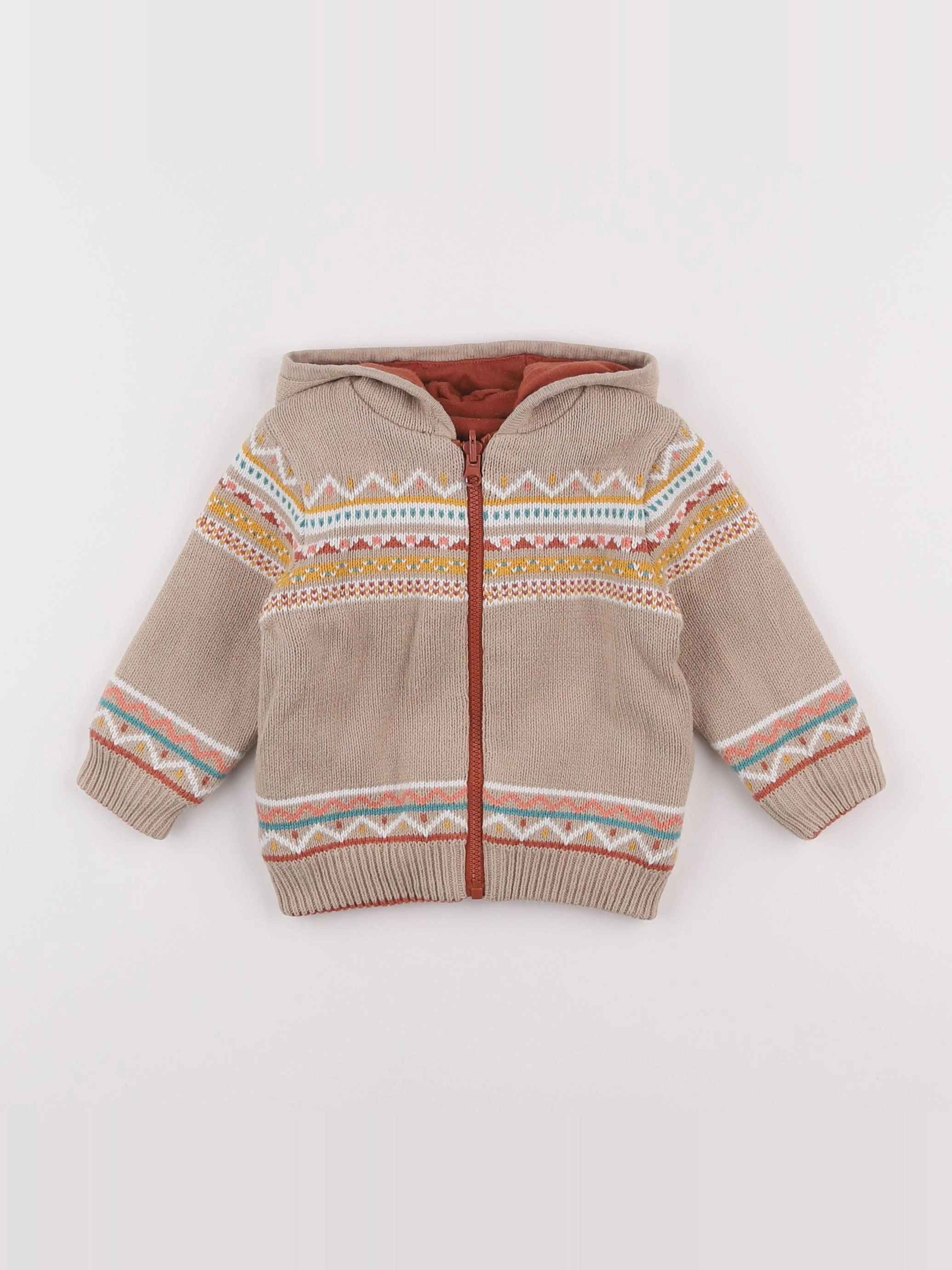 Vertbaudet - gilet réversible beige, orange - 6 mois