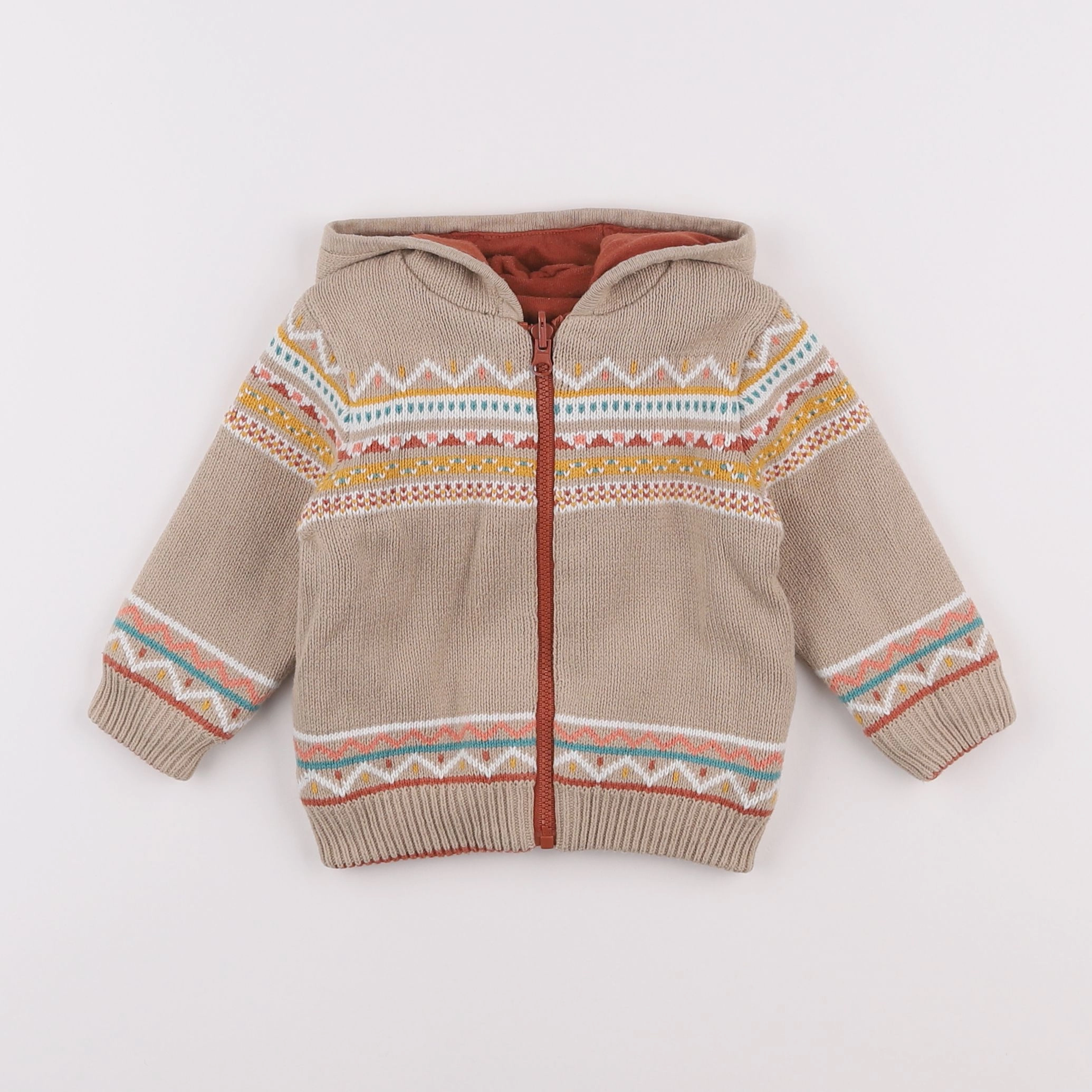 Vertbaudet - gilet réversible beige, orange - 6 mois