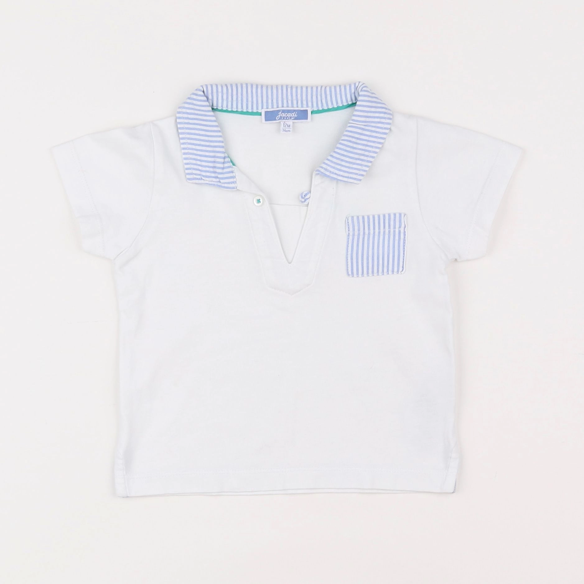 Jacadi - polo blanc, bleu - 12 mois