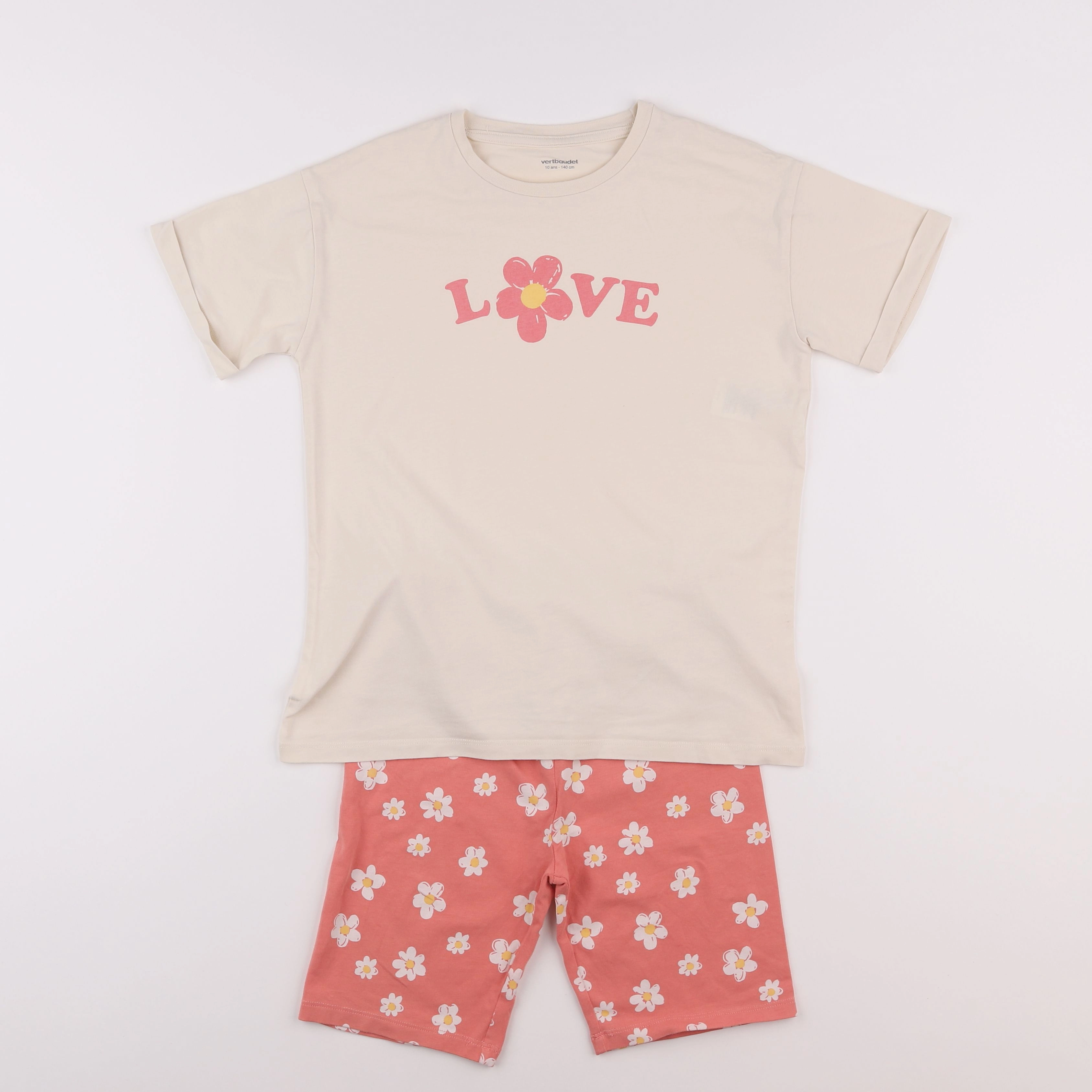 Vertbaudet - pyjama coton beige, rose - 10 ans