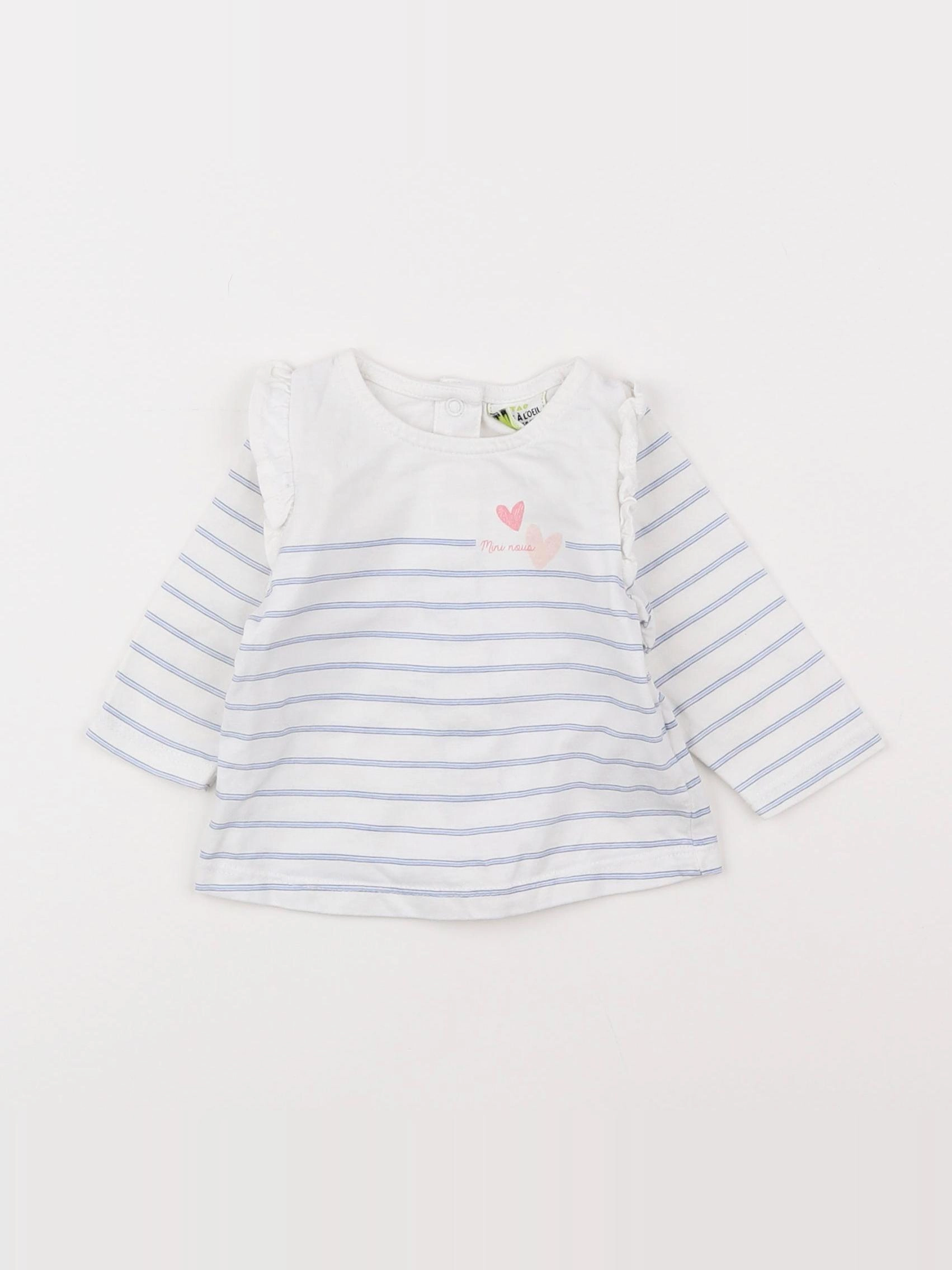 Tape à l'oeil - tee-shirt blanc, bleu - 3 mois