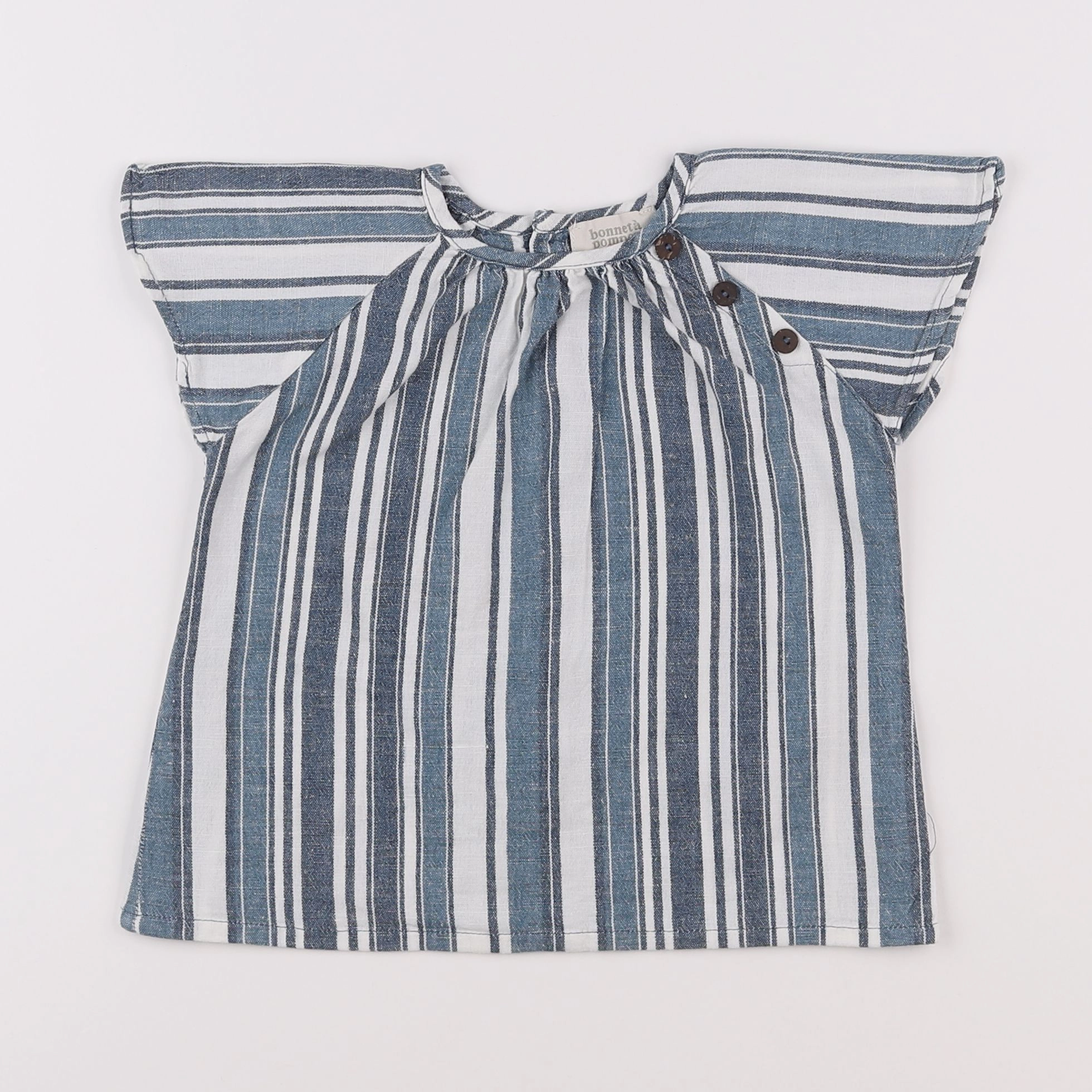 Bonnet à Pompon - blouse bleu - 3 ans