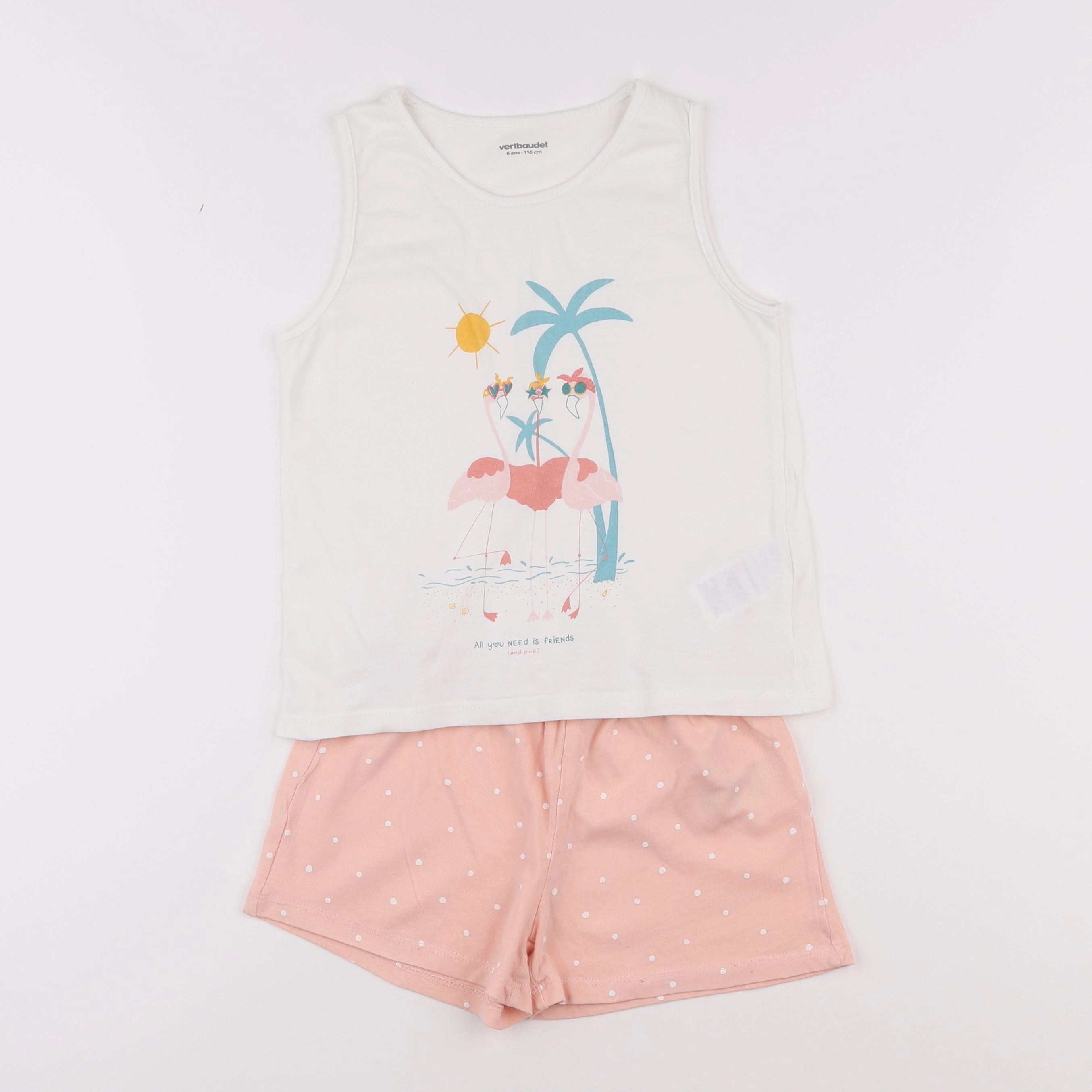 Vertbaudet - pyjama coton blanc, rose - 6 ans