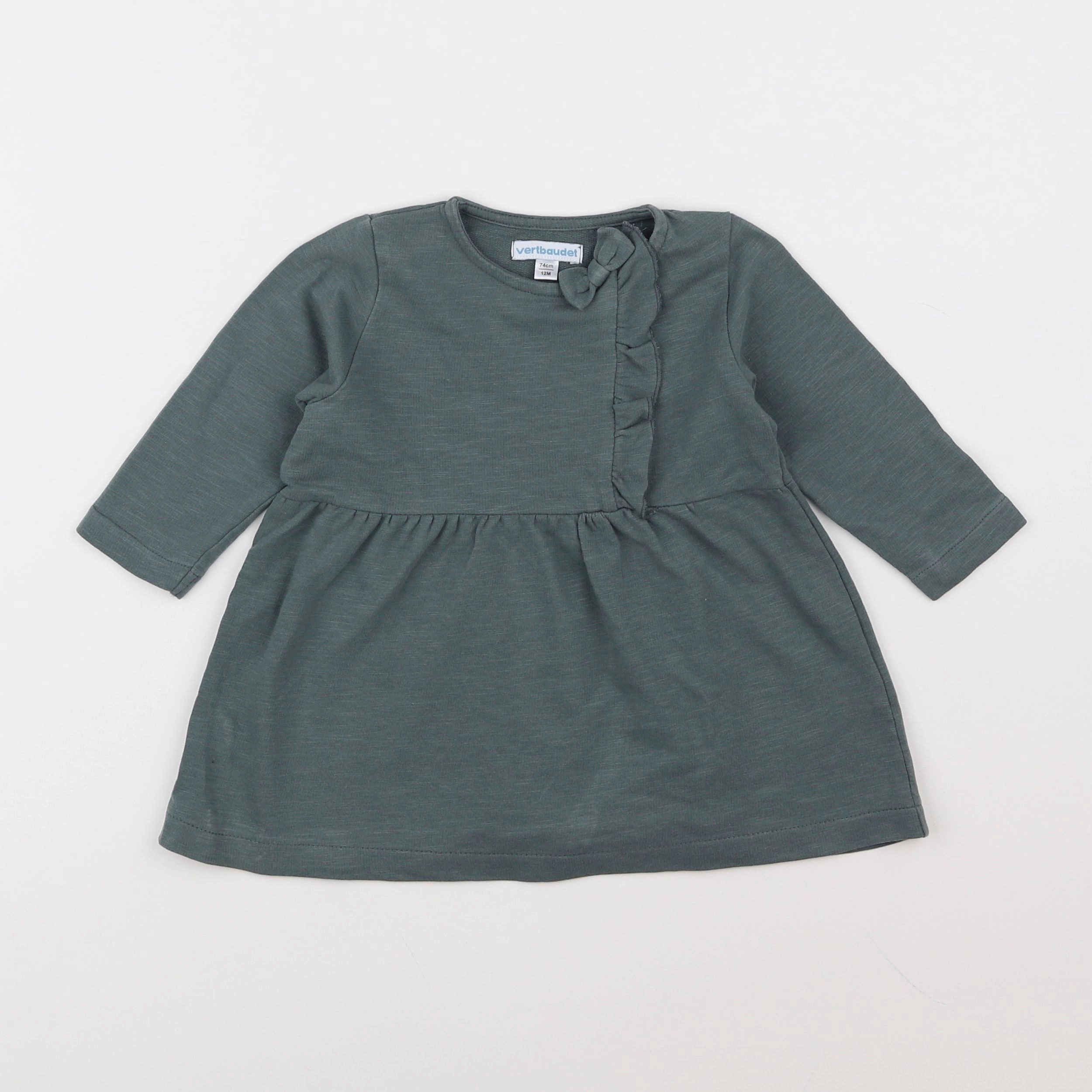Vertbaudet - robe velours vert - 12 mois