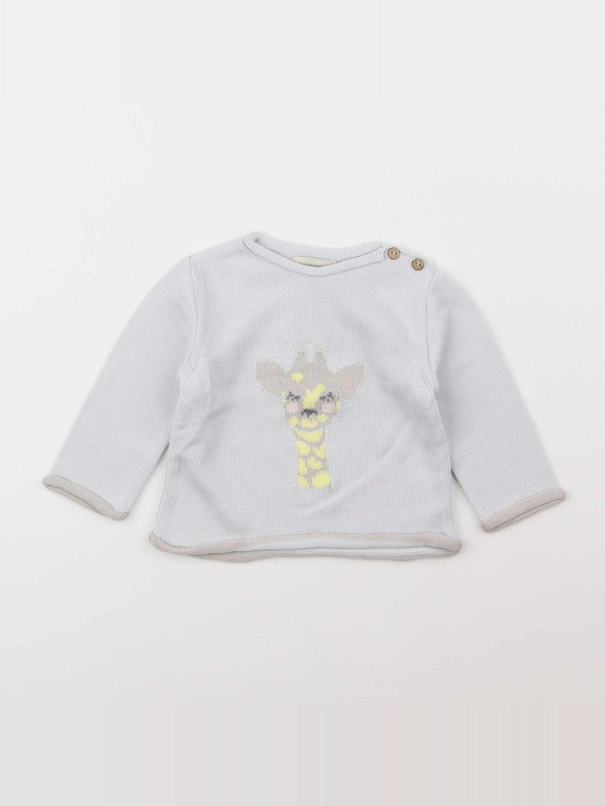 Bonnet à Pompon - pull gris - 6 mois