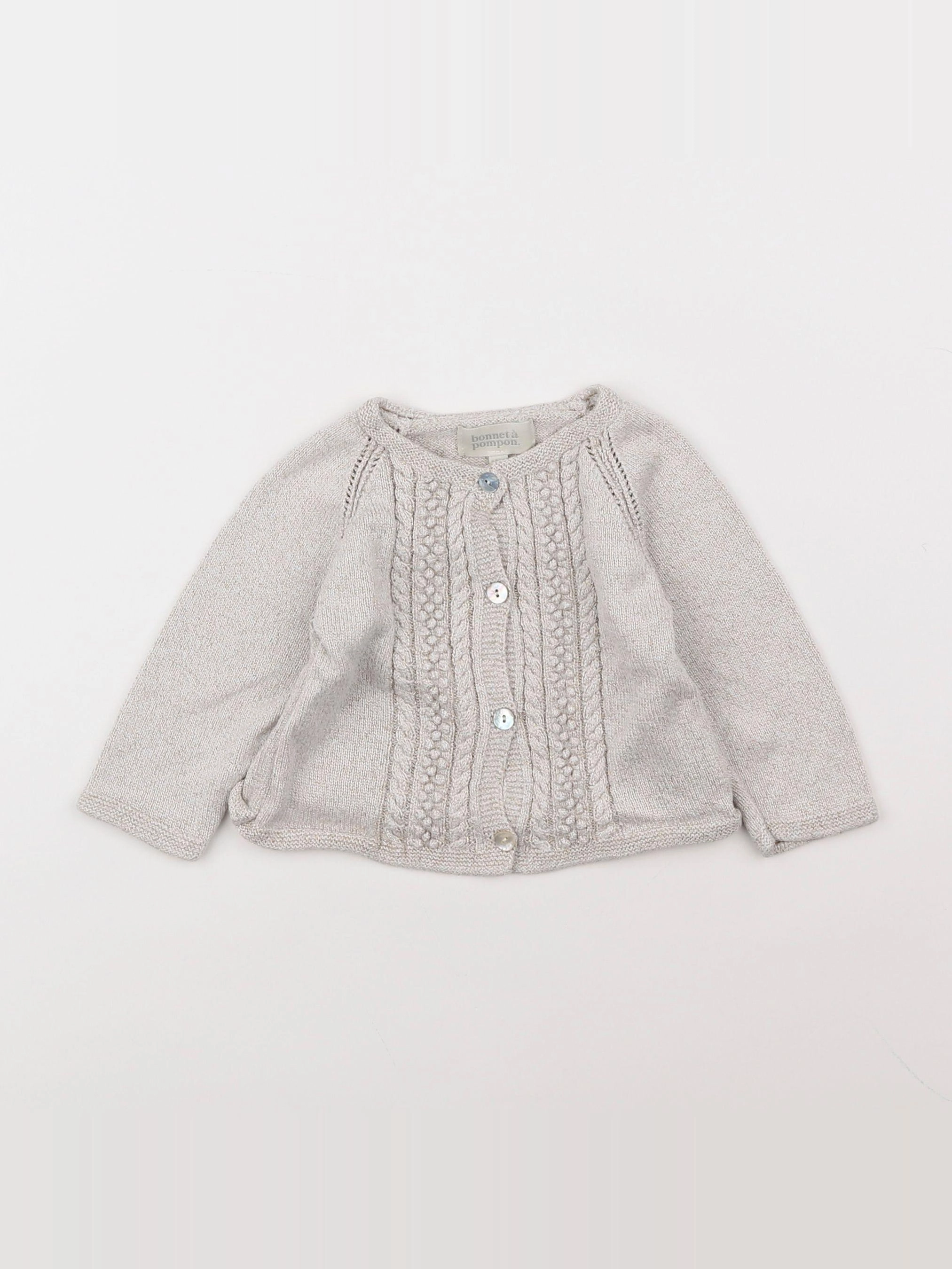 Bonnet à Pompon - gilet gris, or - 12 mois