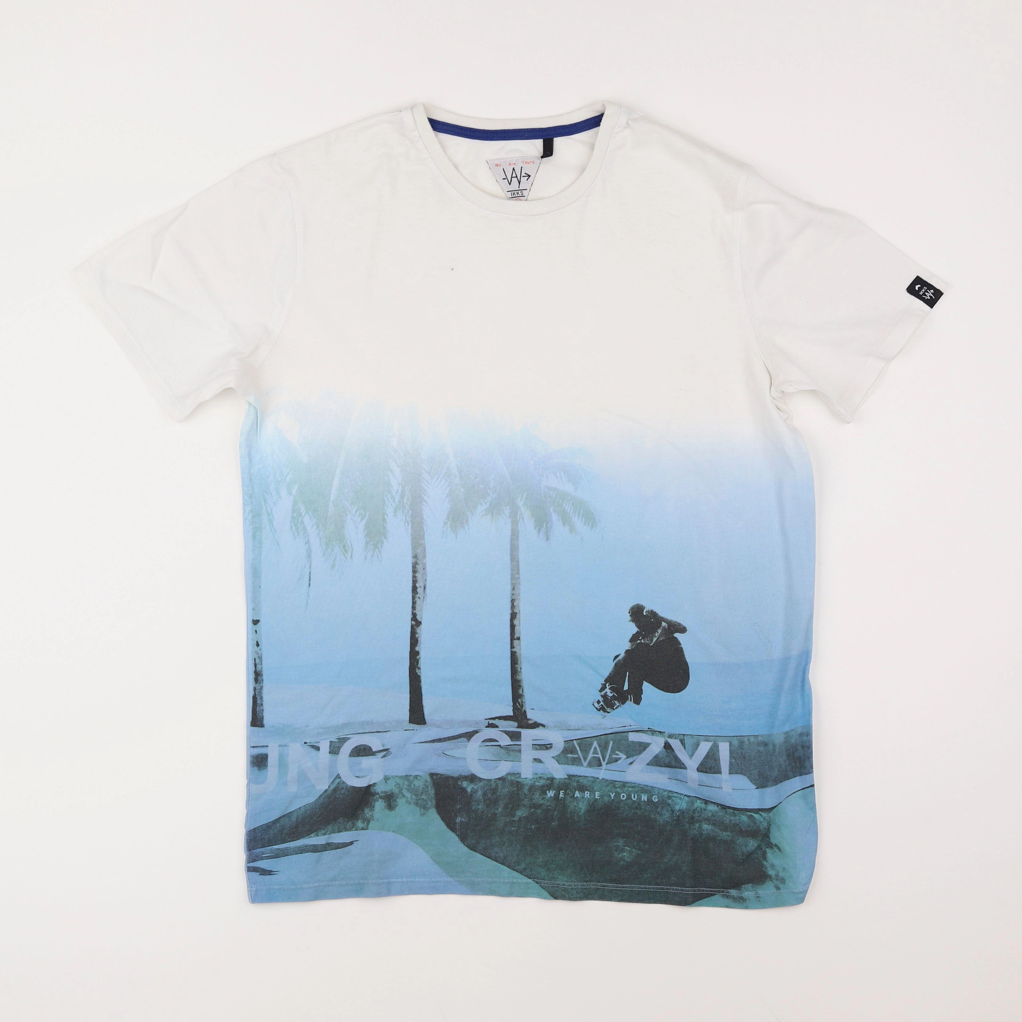 IKKS - tee-shirt blanc, bleu - 16 ans