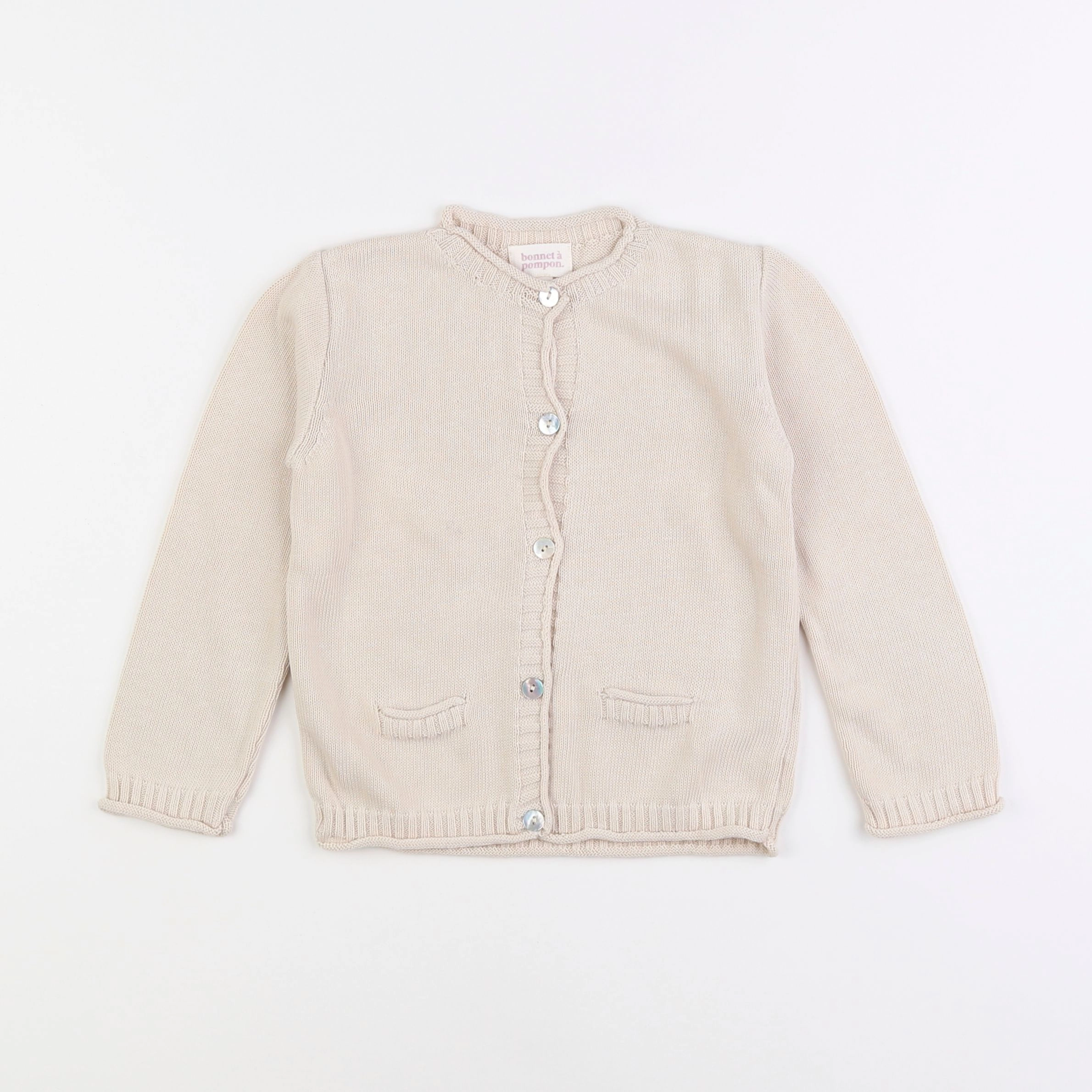 Bonnet à Pompon - gilet beige - 4 ans