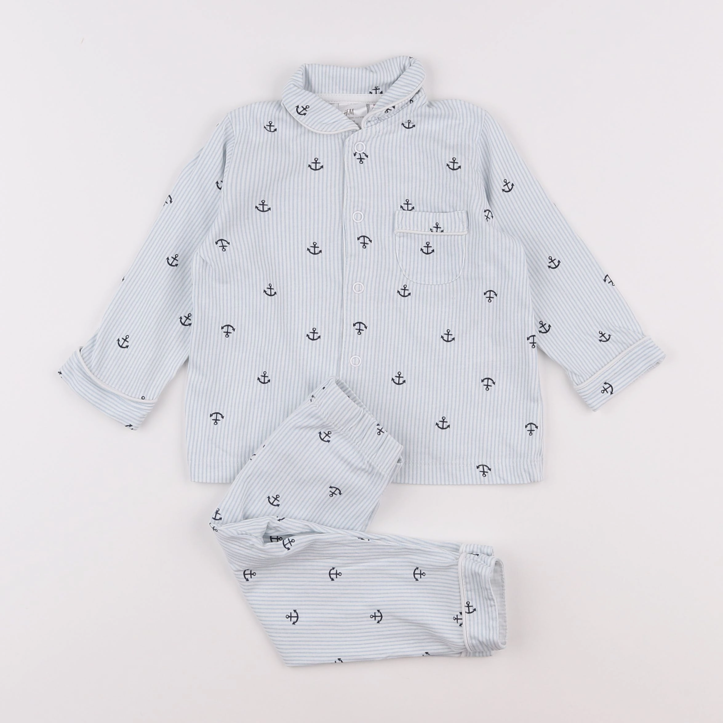 H&M - pyjama coton bleu - 3/6 mois