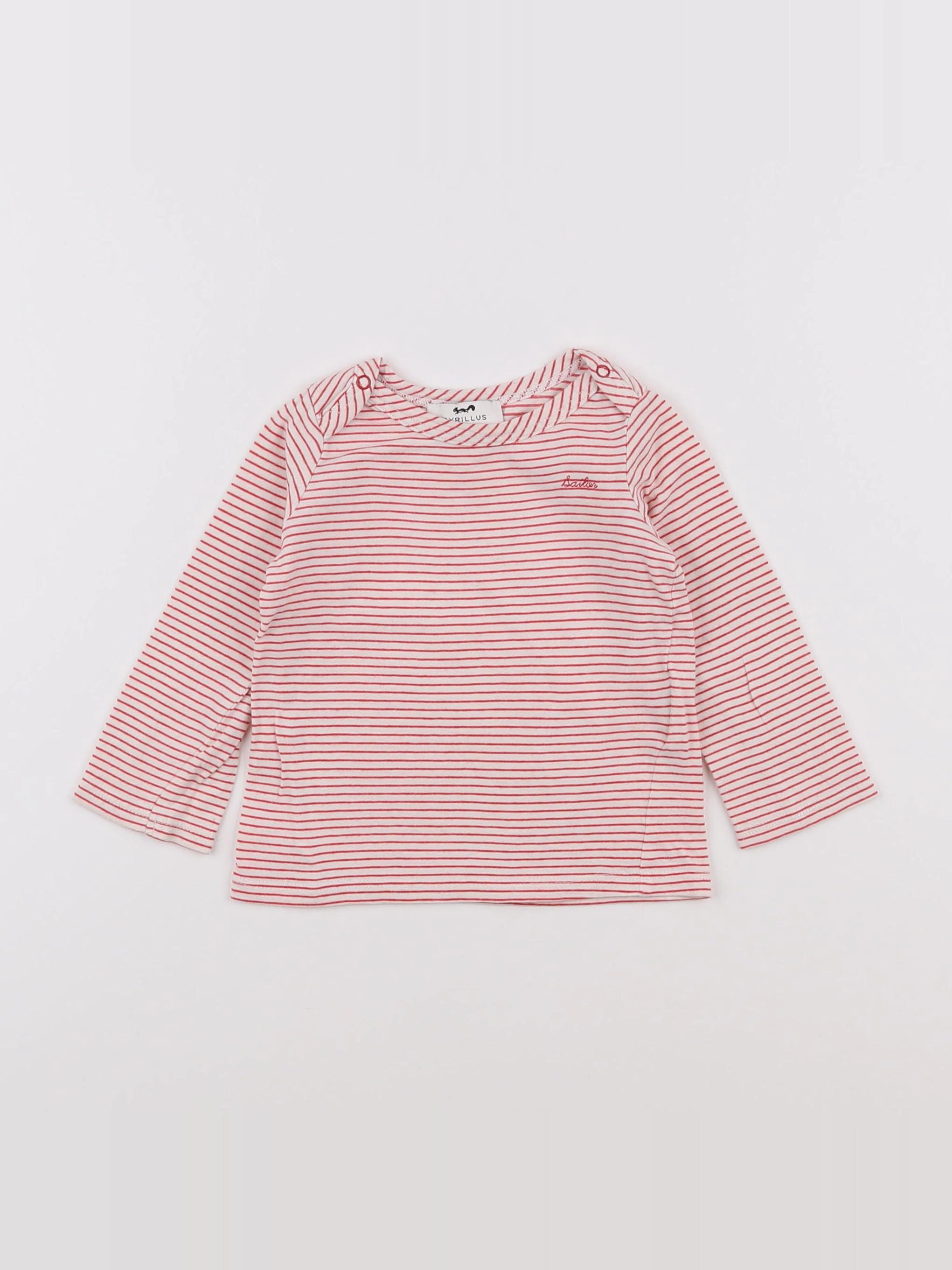 Cyrillus - tee-shirt blanc, rose - 9 mois