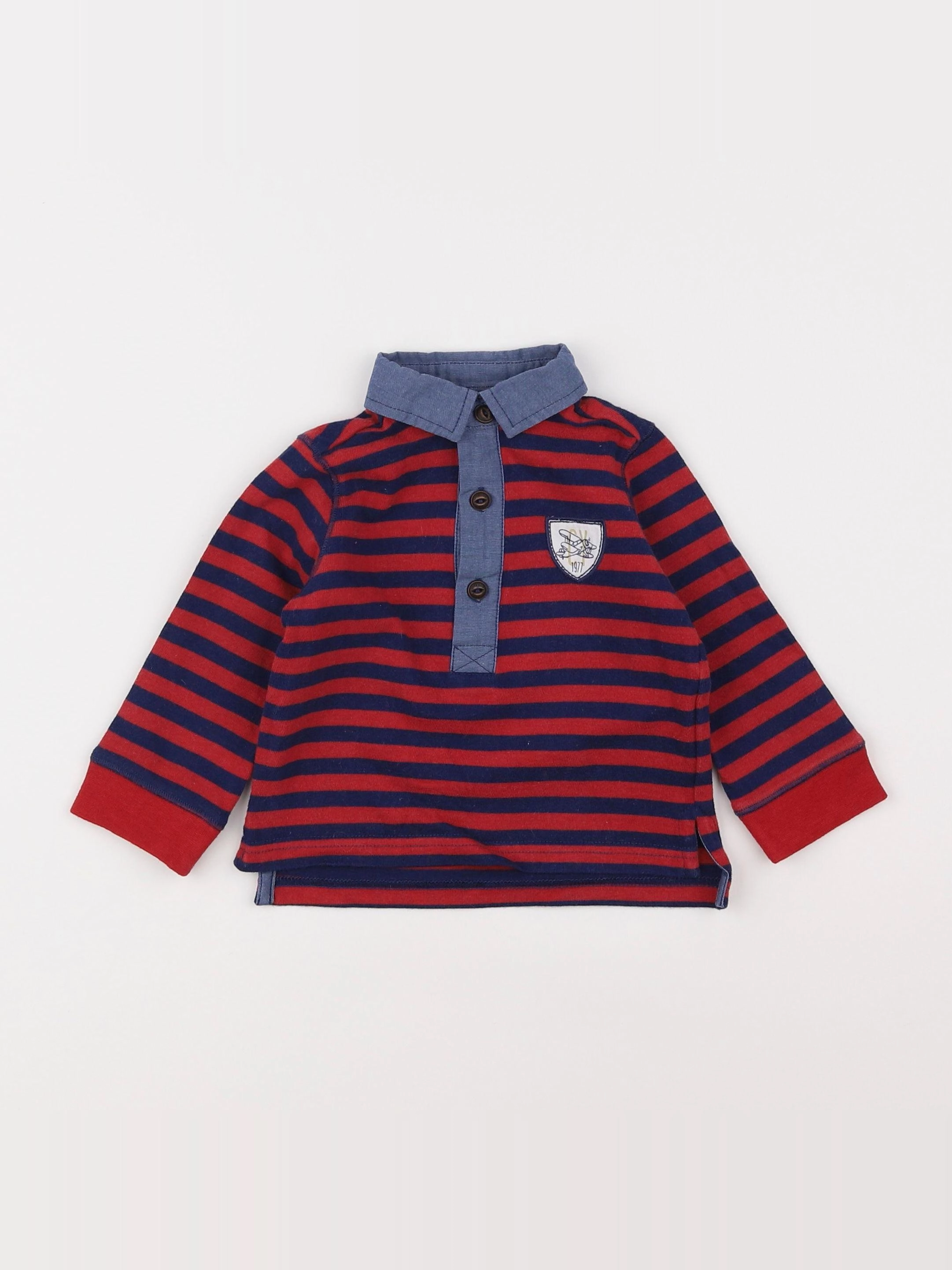 Cyrillus - polo bleu, rouge - 9 mois
