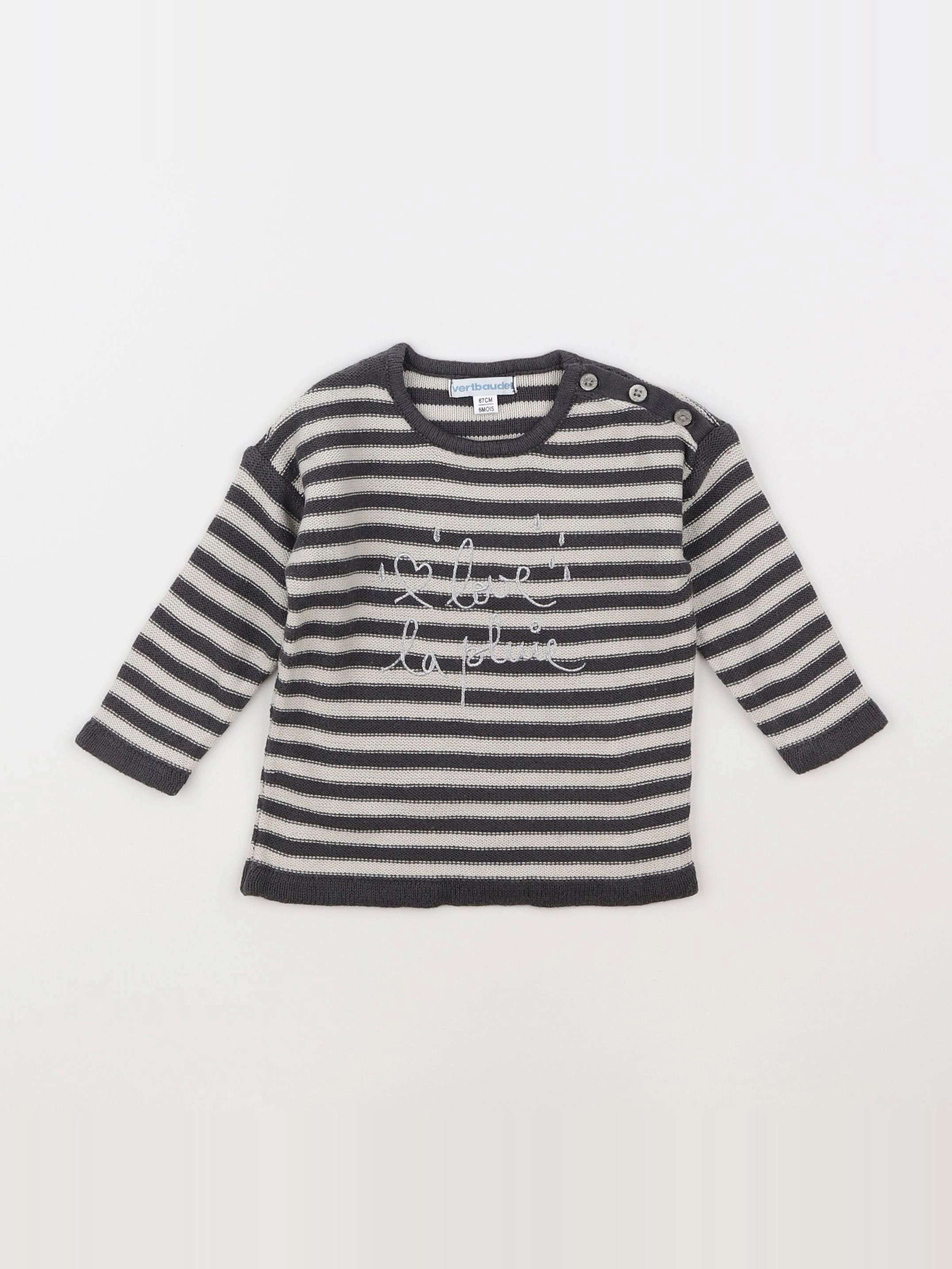Vertbaudet - pull gris, argent - 6 mois