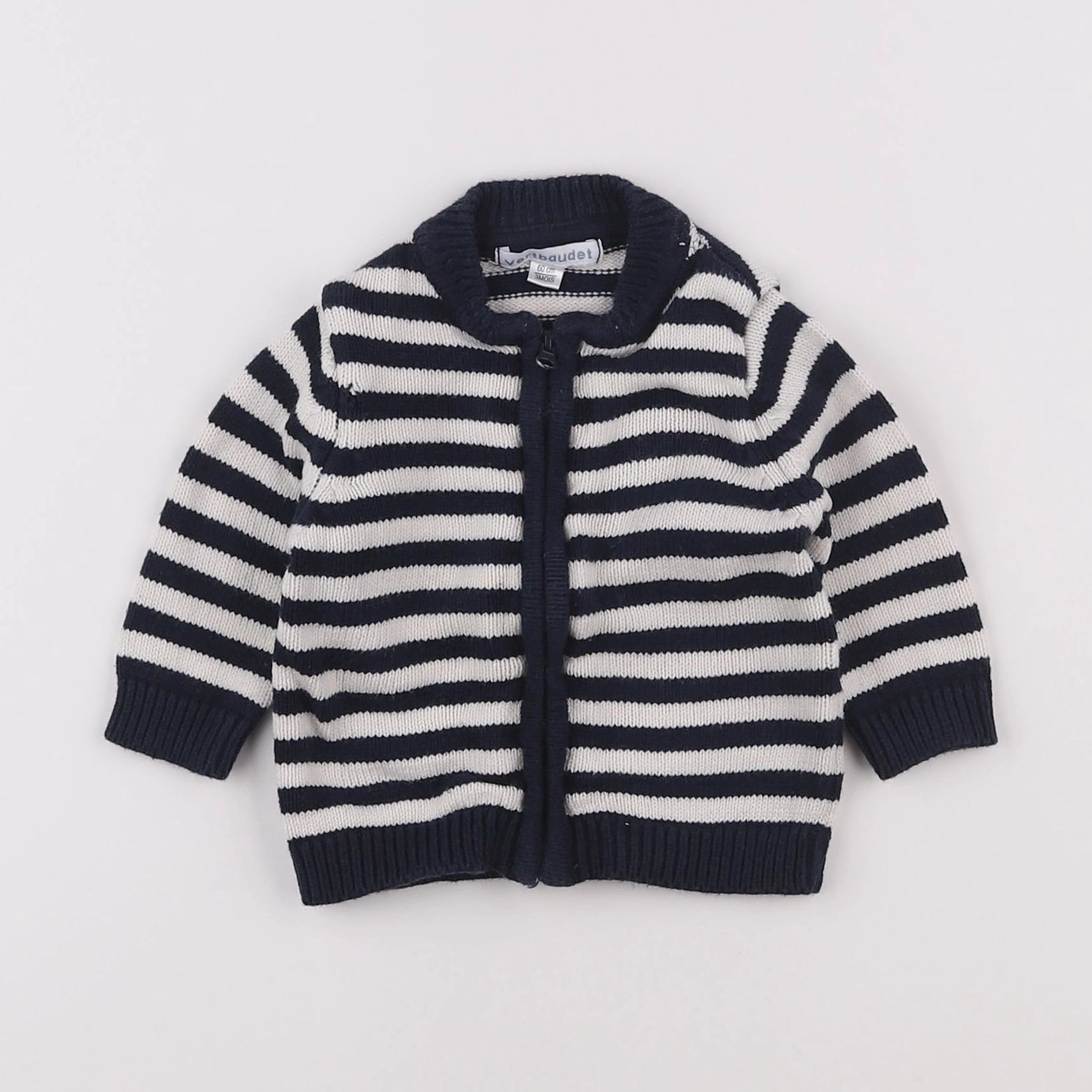 Vertbaudet - gilet blanc, bleu - 3 mois