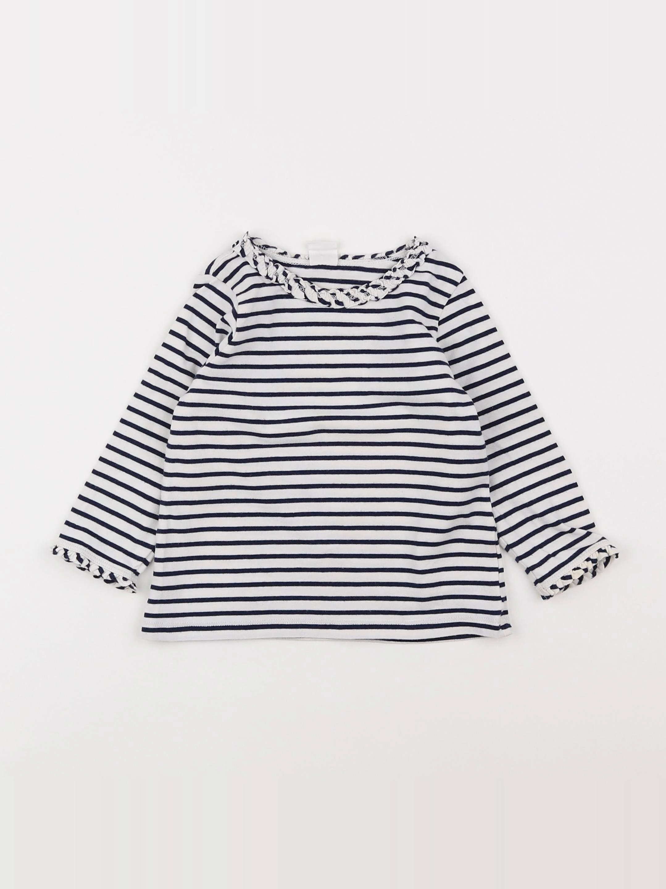 H&M - tee-shirt blanc, bleu - 9/12 mois