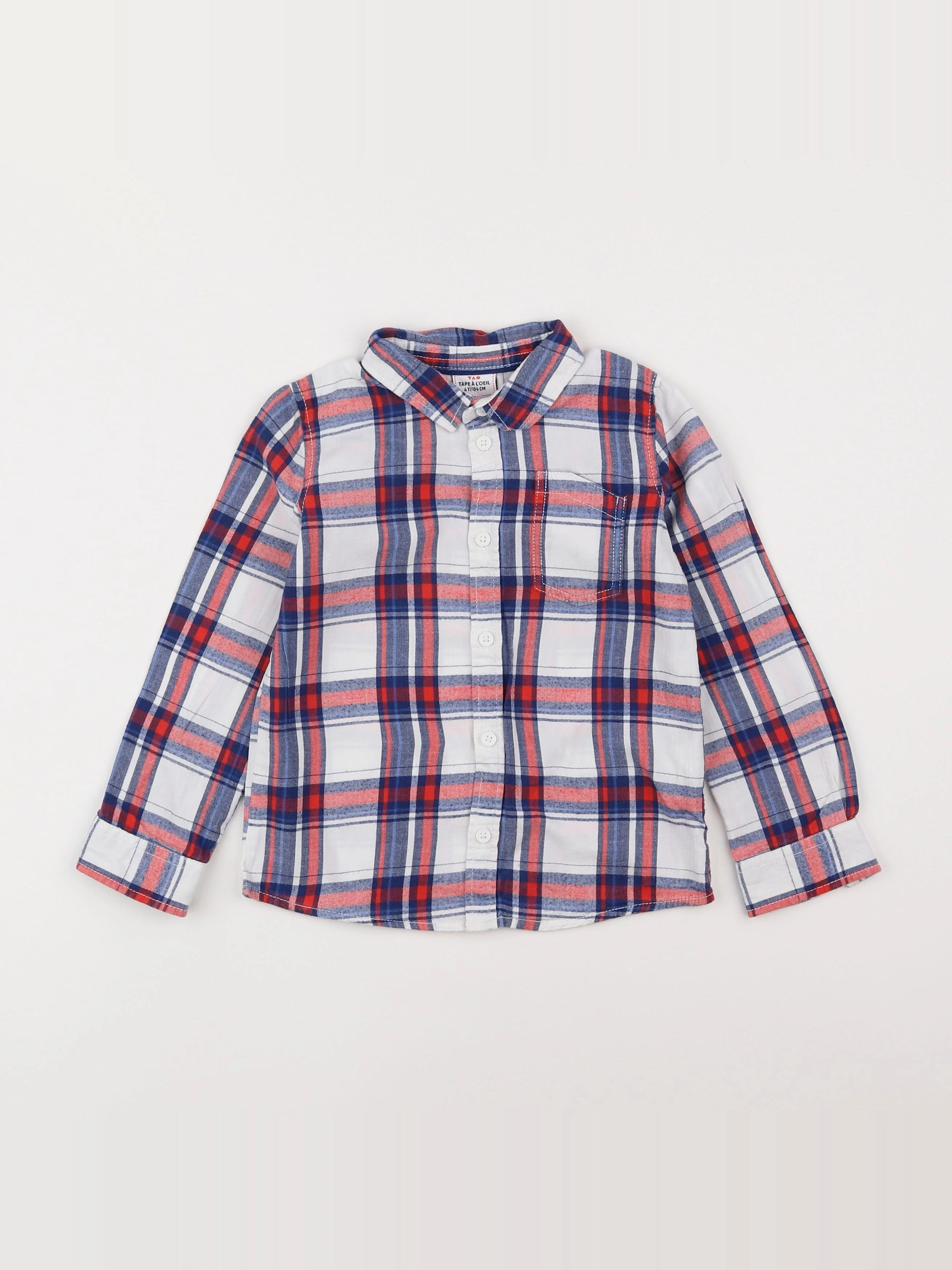Tape à l'oeil - chemise blanc, bleu, rouge - 4 ans