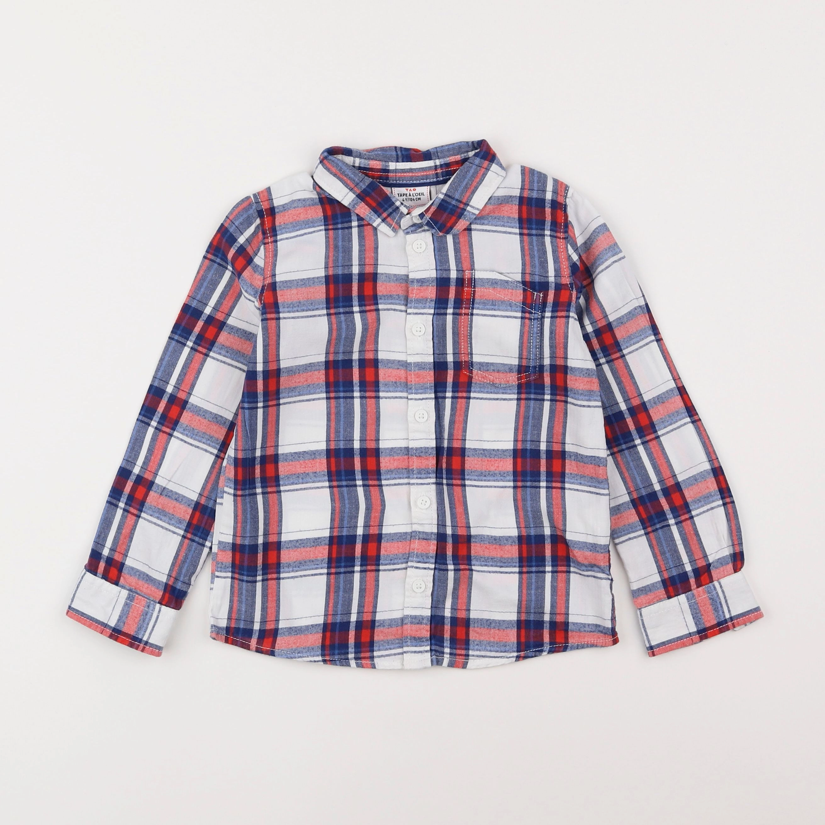 Tape à l'oeil - chemise blanc, bleu, rouge - 4 ans