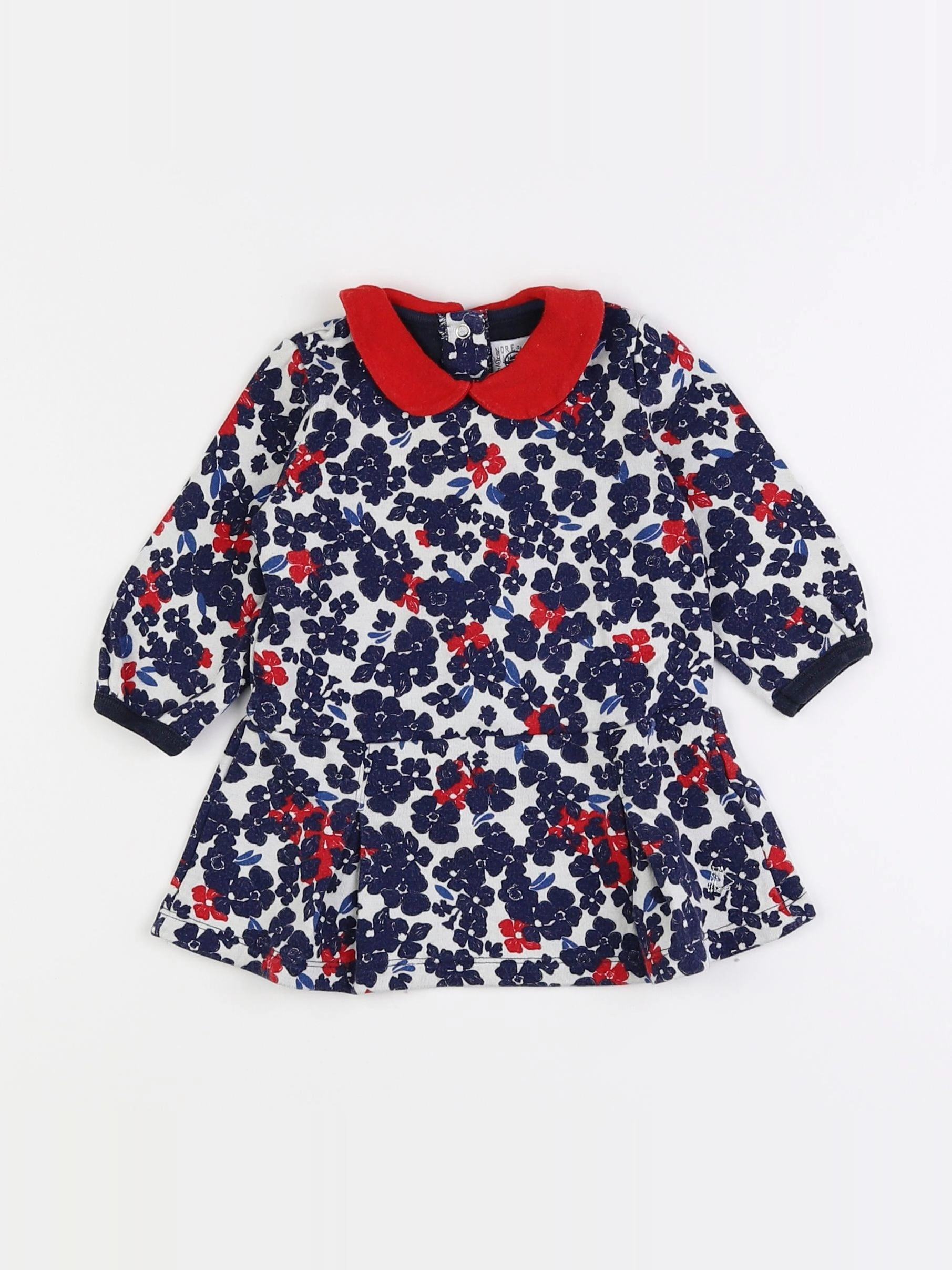 Petit Bateau - robe bleu, rouge - 6 mois