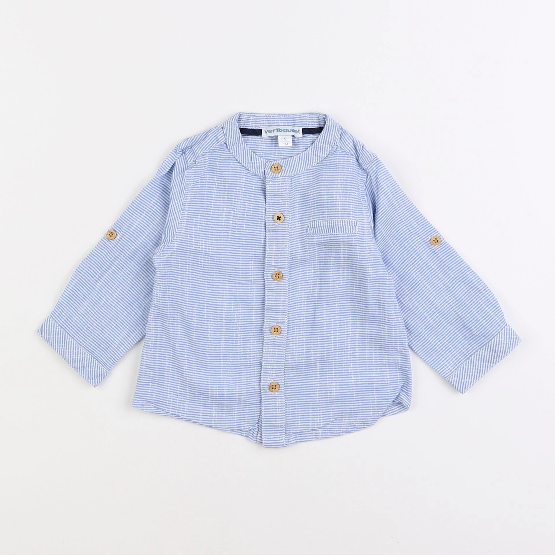Vertbaudet - chemise bleu, blanc - 6 mois